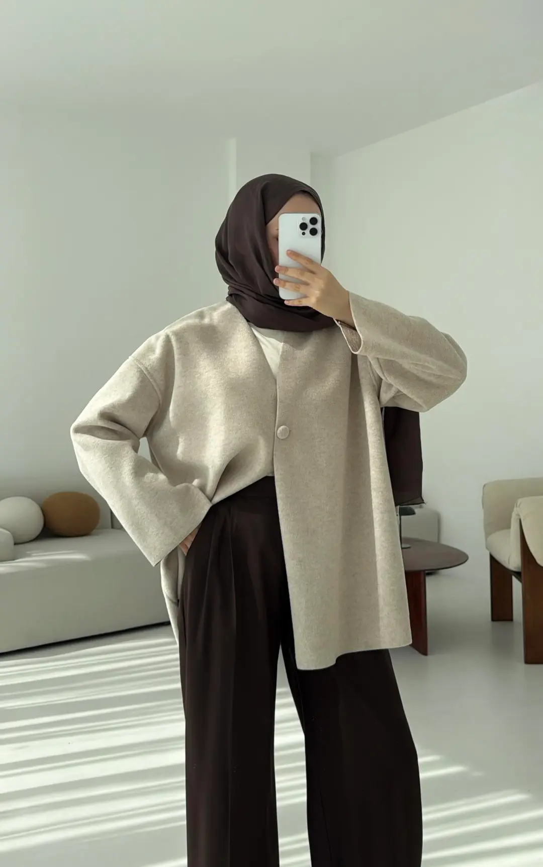 Hafif Tek Dügmeli Kaşe Ceket Bej - Görsel 3