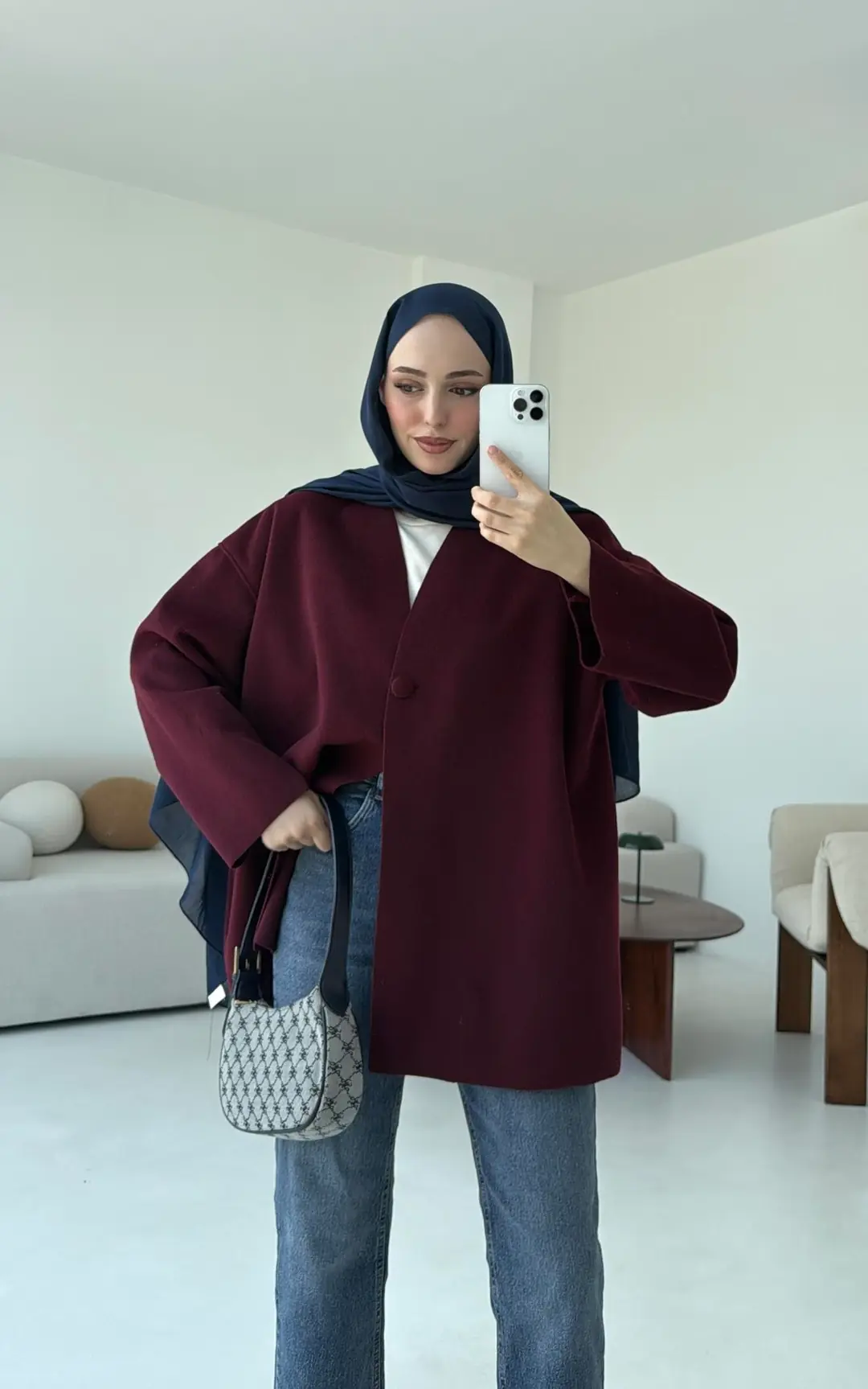 Hafif Tek Dügmeli Kaşe Ceket Bordo - Görsel 3