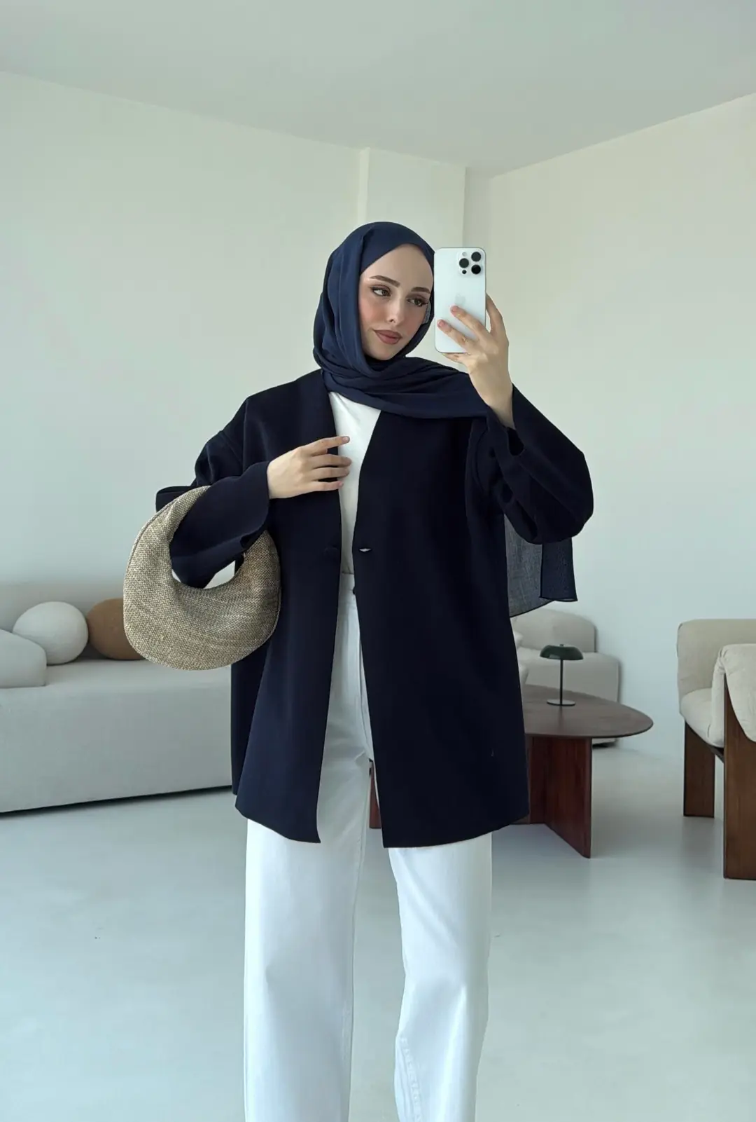 Hafif Tek Dügmeli Kaşe Ceket Lacivert - Görsel 4