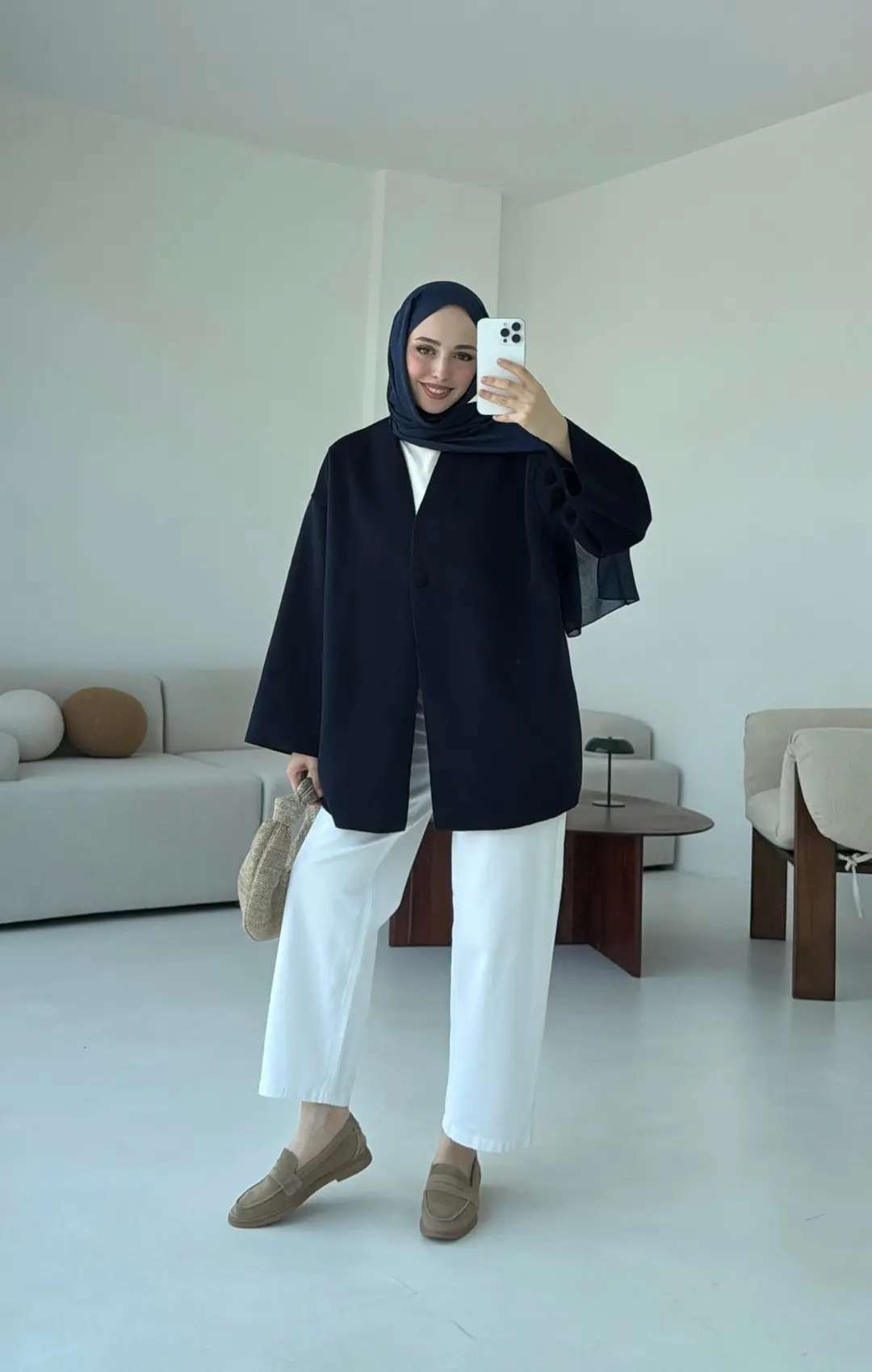 Hafif Tek Dügmeli Kaşe Ceket Lacivert - Görsel 5