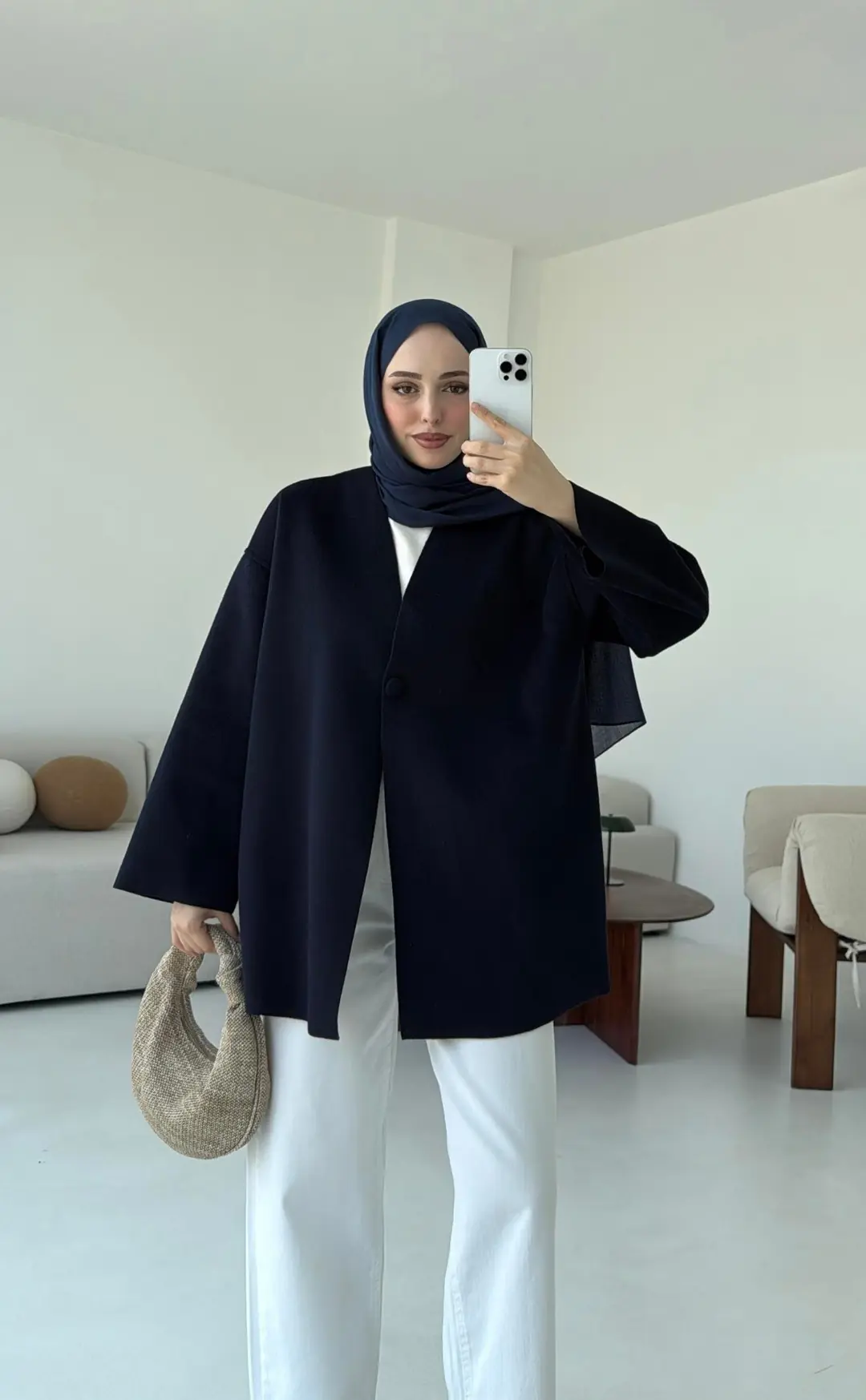 Hafif Tek Dügmeli Kaşe Ceket Lacivert - Görsel 6