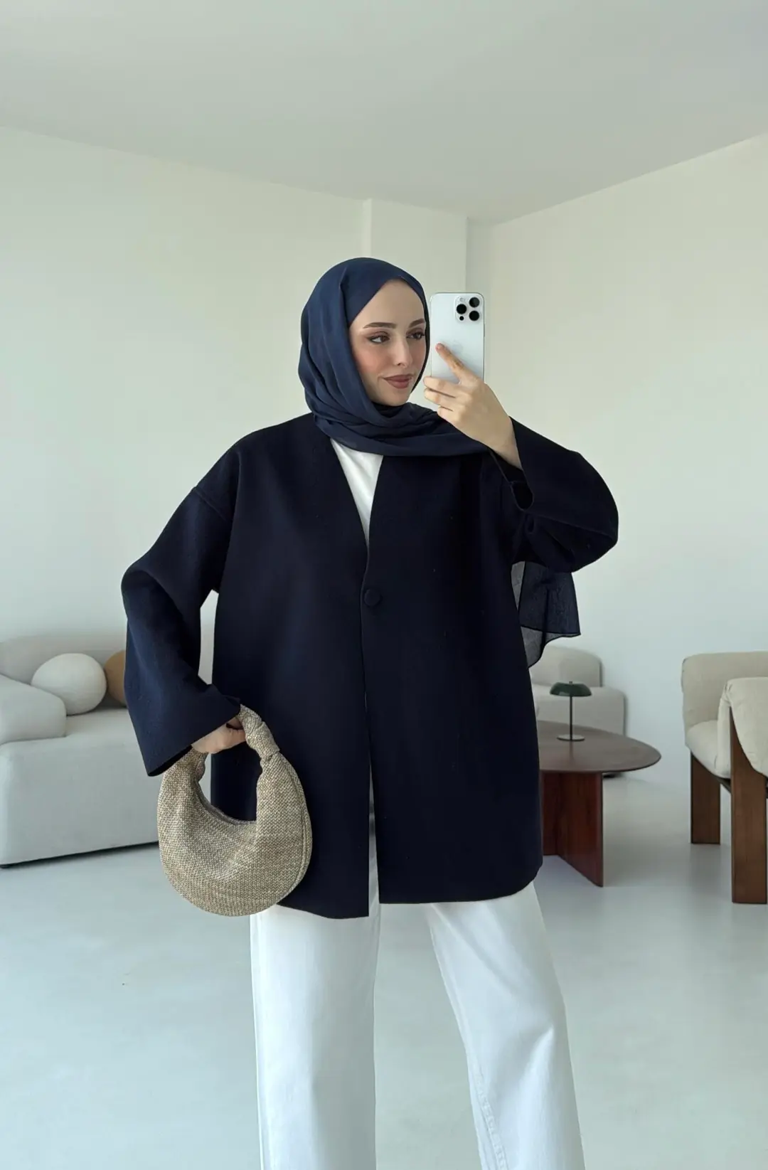 Hafif Tek Dügmeli Kaşe Ceket Lacivert - Görsel 8