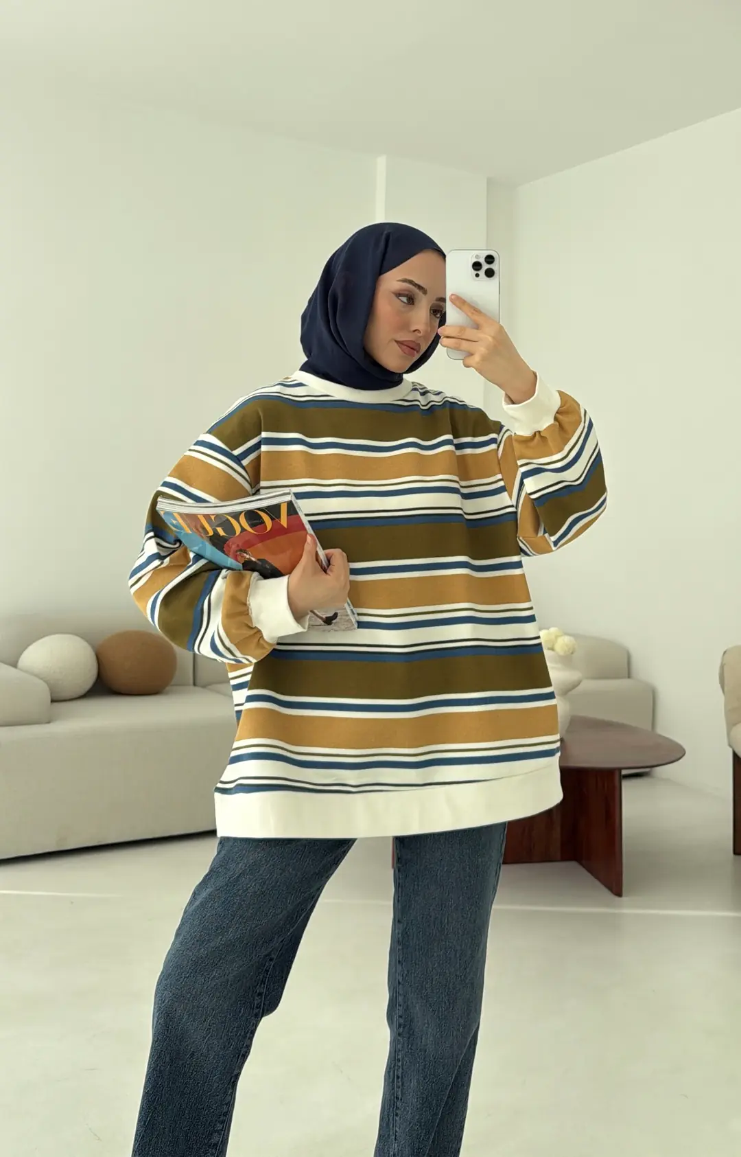 Haki Çizgili Sweatshirt