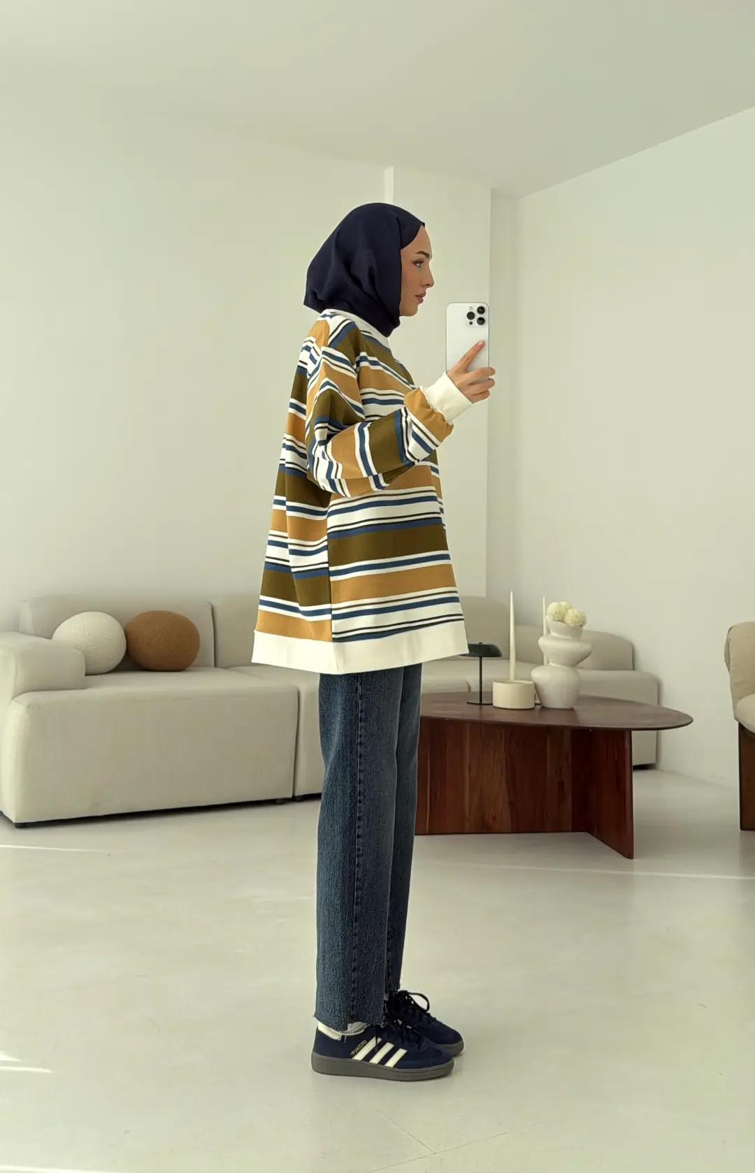 Haki Çizgili Sweatshirt - Görsel 5