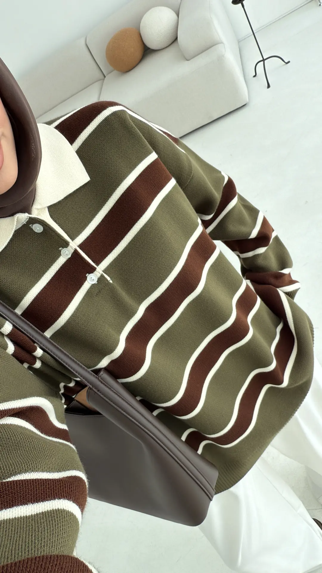 Haki Kahve Çizgili Triko Kazak - Görsel 3