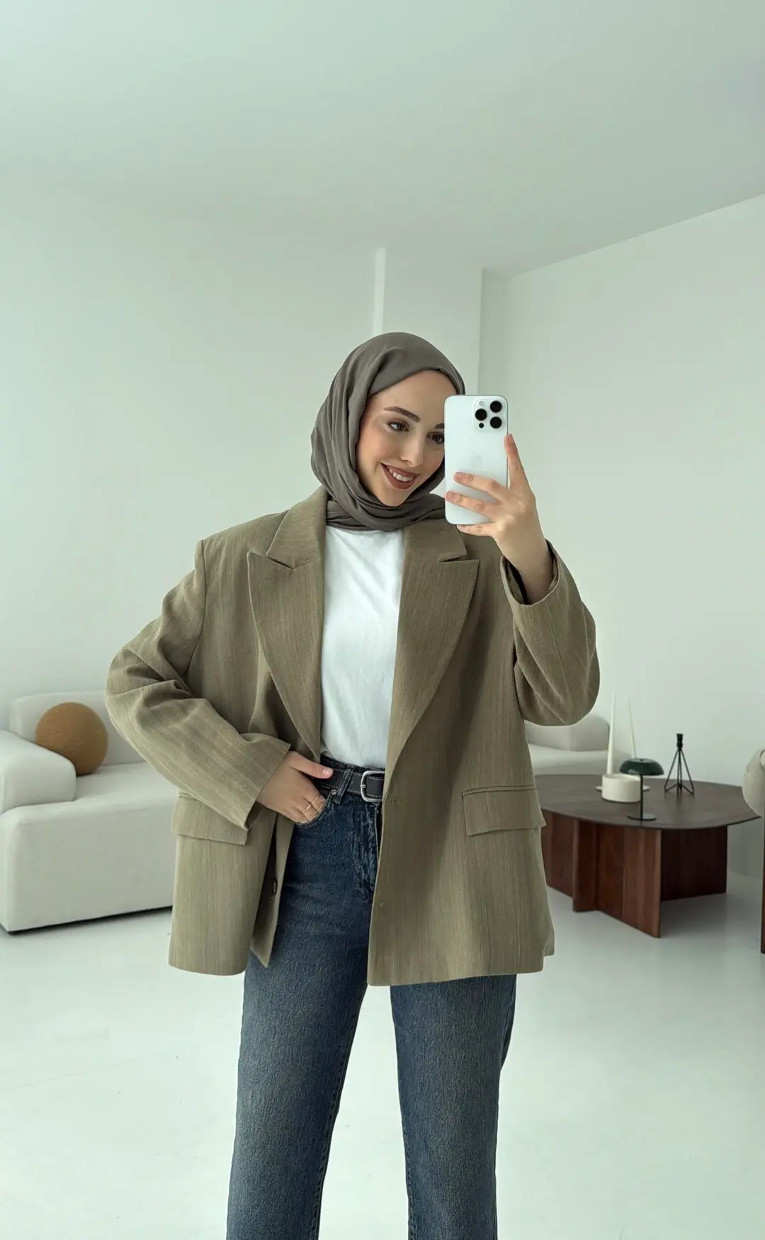 Haki Keten Oversize Blazer Ceket