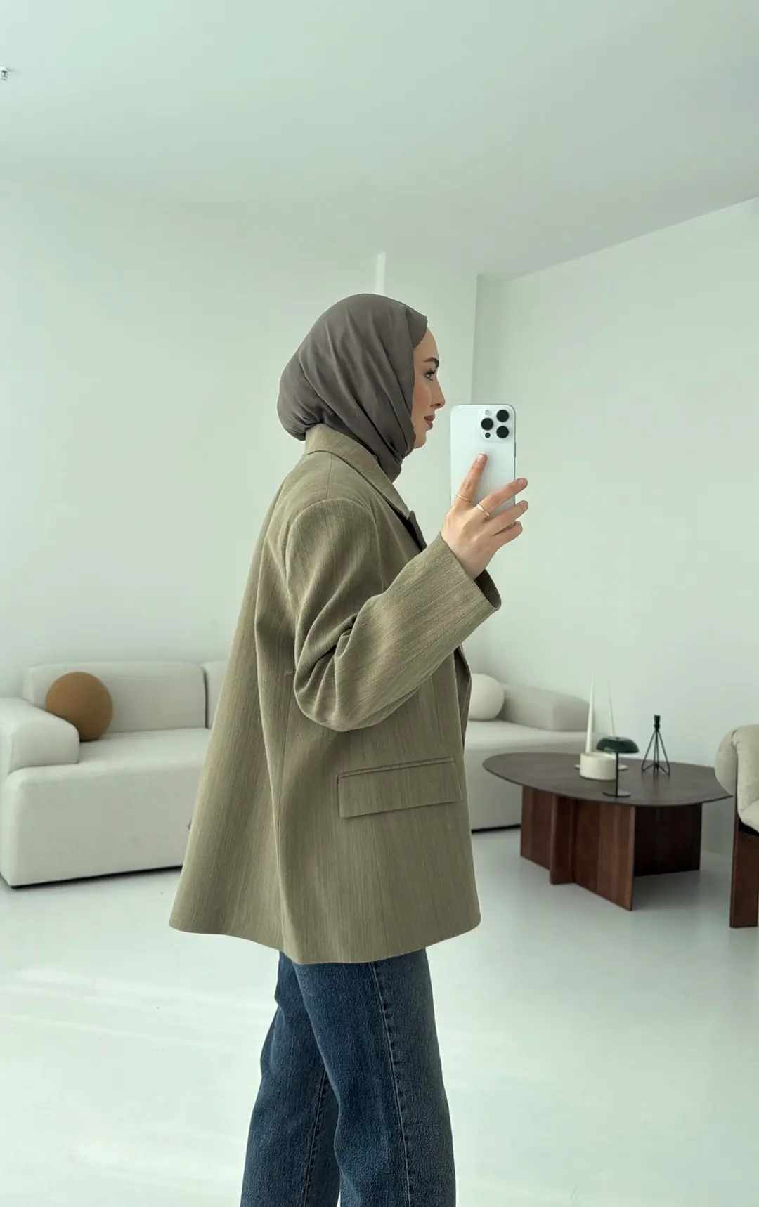 Haki Keten Oversize Blazer Ceket - Görsel 2