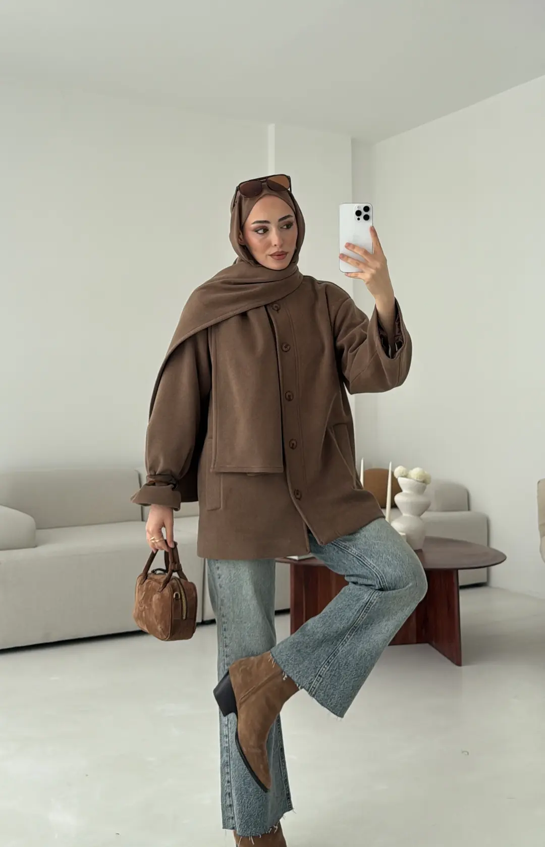 Hakim Yaka Atkılı Ceket/Kaban Camel - Görsel 5