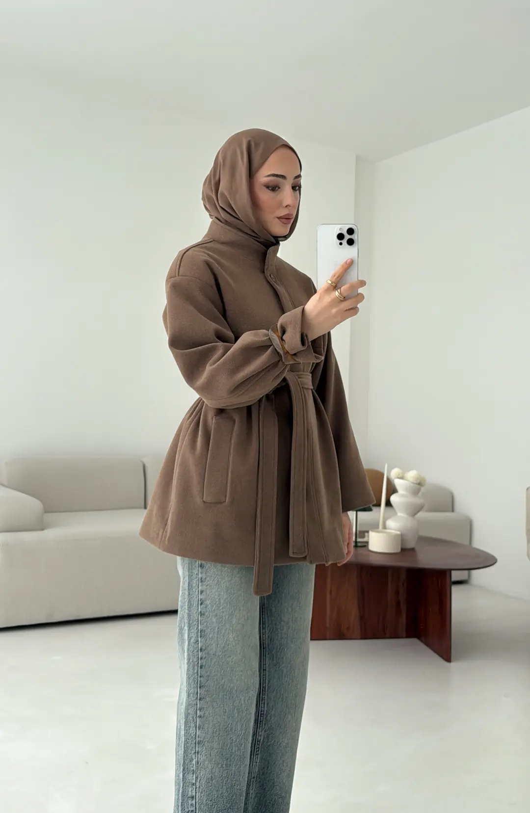 Hakim Yaka Atkılı Ceket/Kaban Camel - Görsel 6