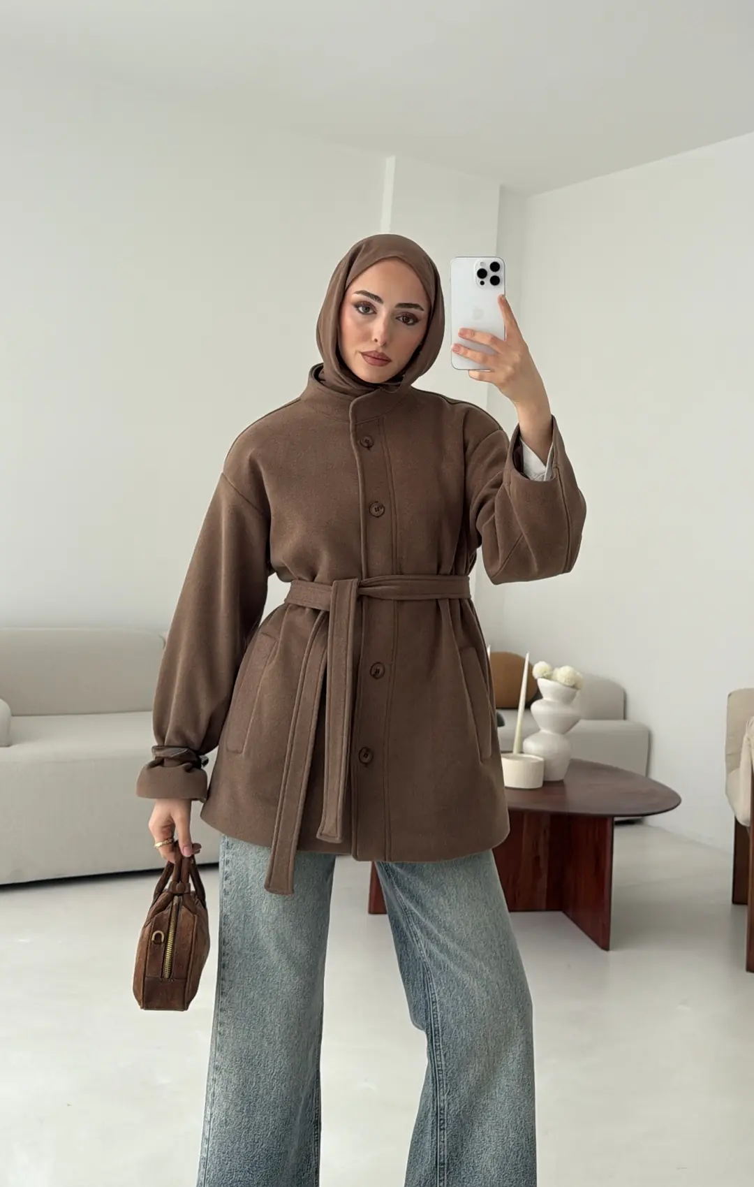 Hakim Yaka Atkılı Ceket/Kaban Camel - Görsel 8