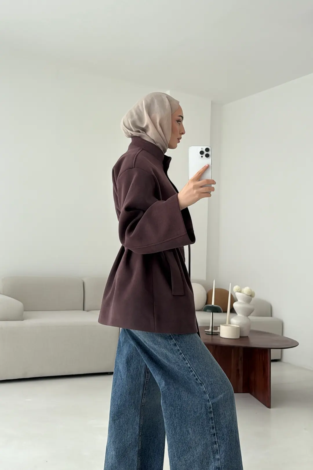 Hakim Yaka Atkılı Ceket/Kaban Mürdüm - Görsel 4