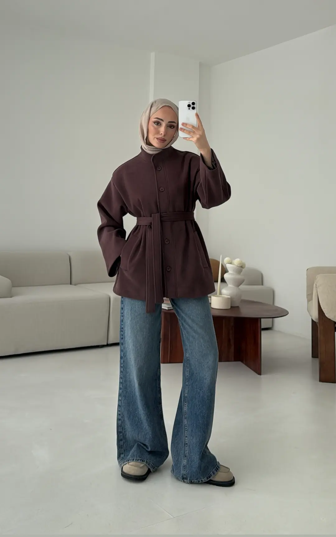 Hakim Yaka Atkılı Ceket/Kaban Mürdüm - Görsel 8