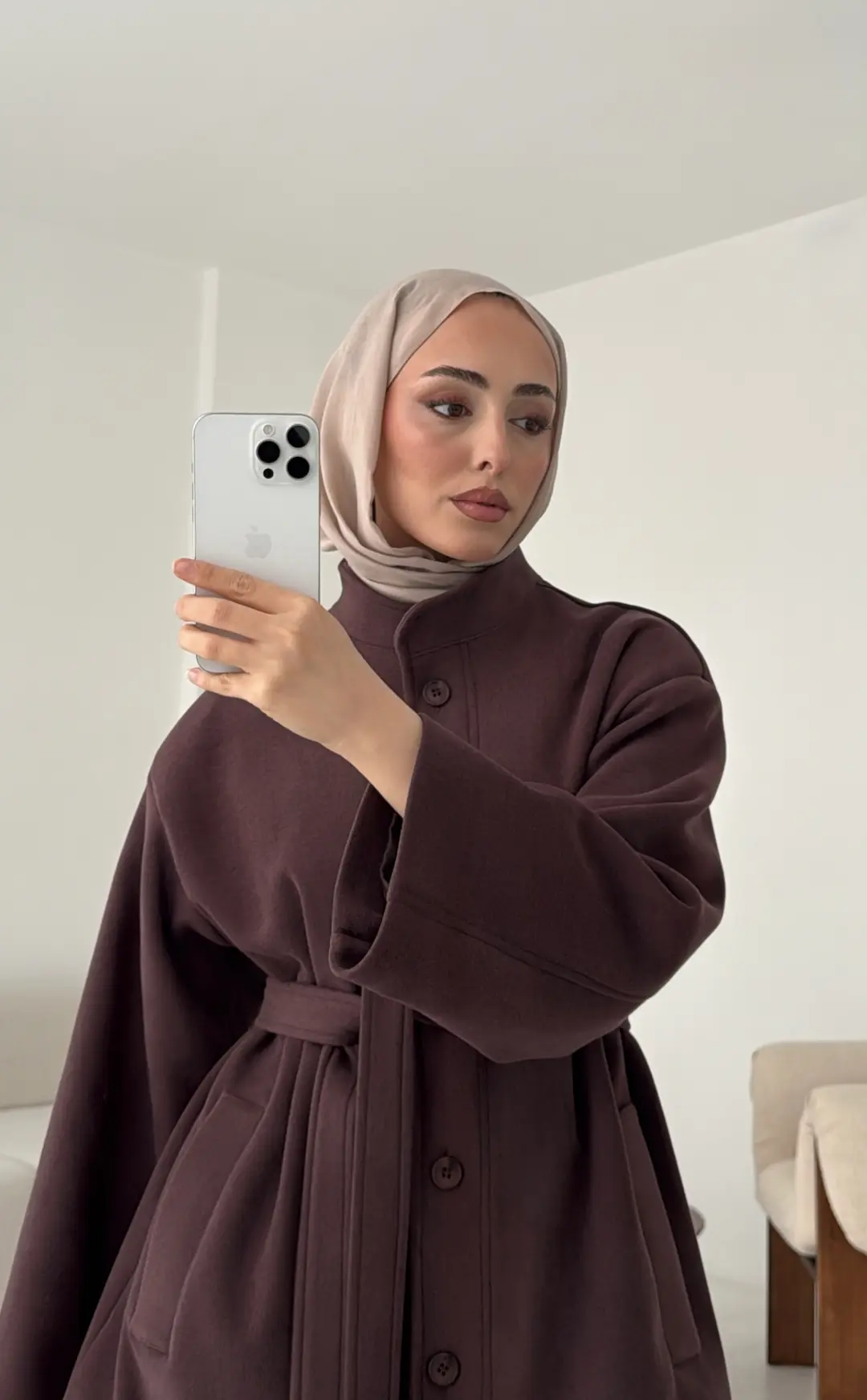 Hakim Yaka Atkılı Ceket/Kaban Mürdüm - Görsel 9