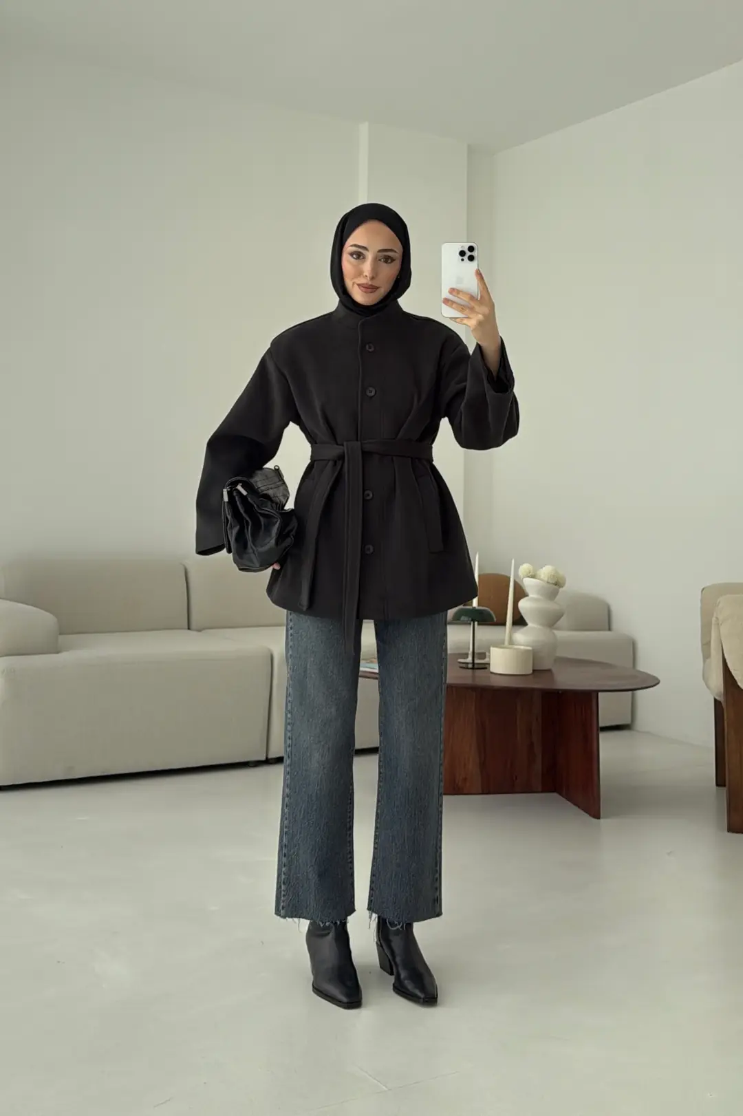 Hakim Yaka Atkılı Ceket/Kaban Koyu Gri