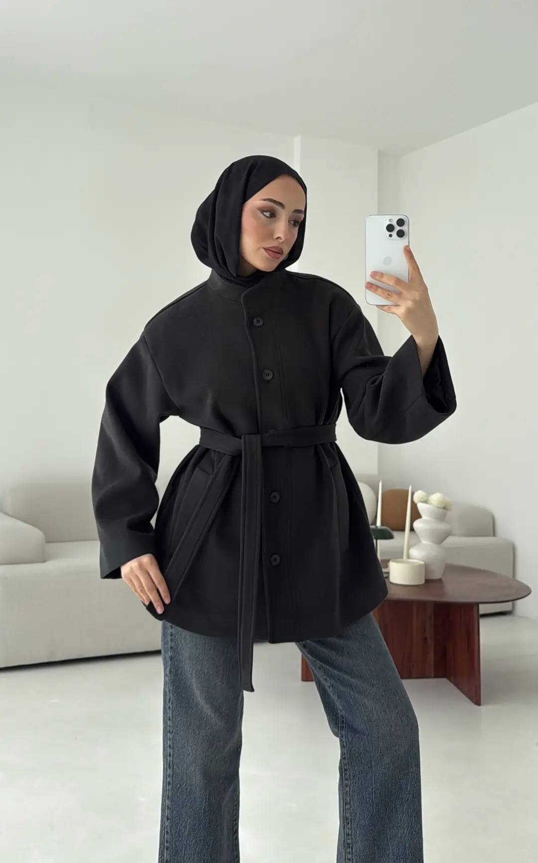 Hakim Yaka Atkılı Ceket/Kaban Koyu Gri - Görsel 10