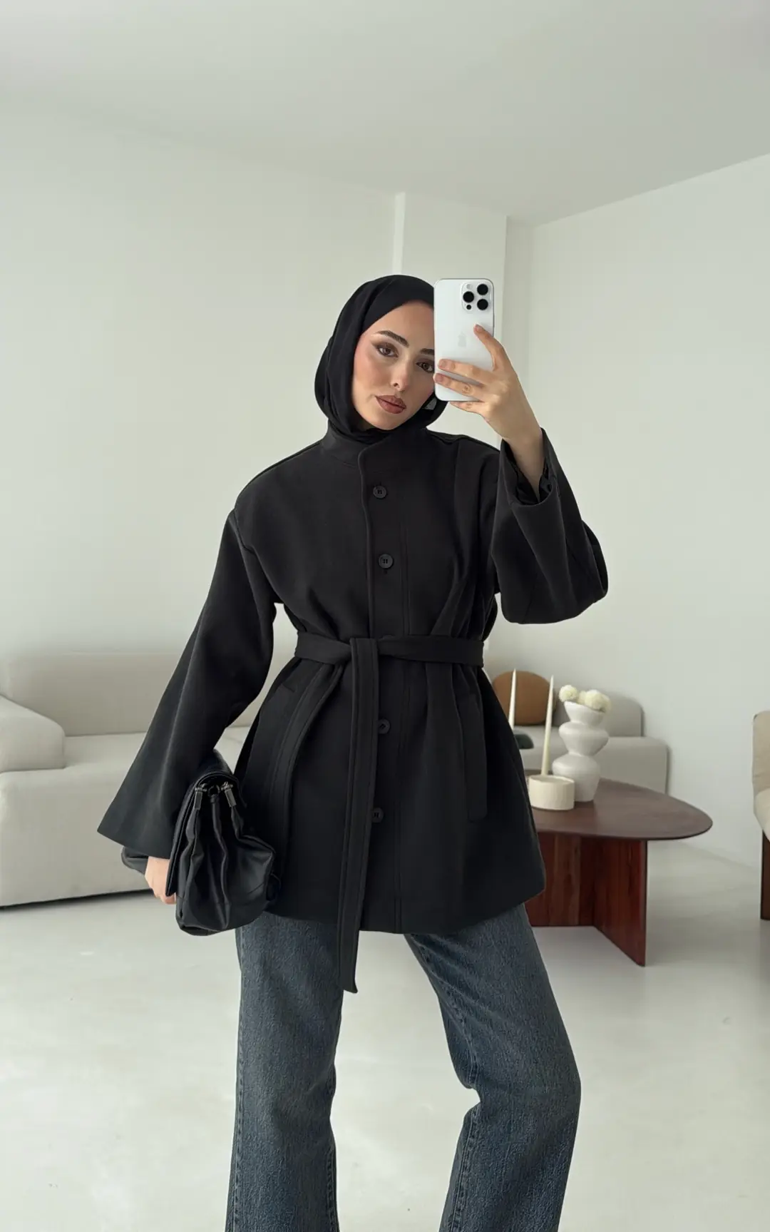 Hakim Yaka Atkılı Ceket/Kaban Koyu Gri - Görsel 2