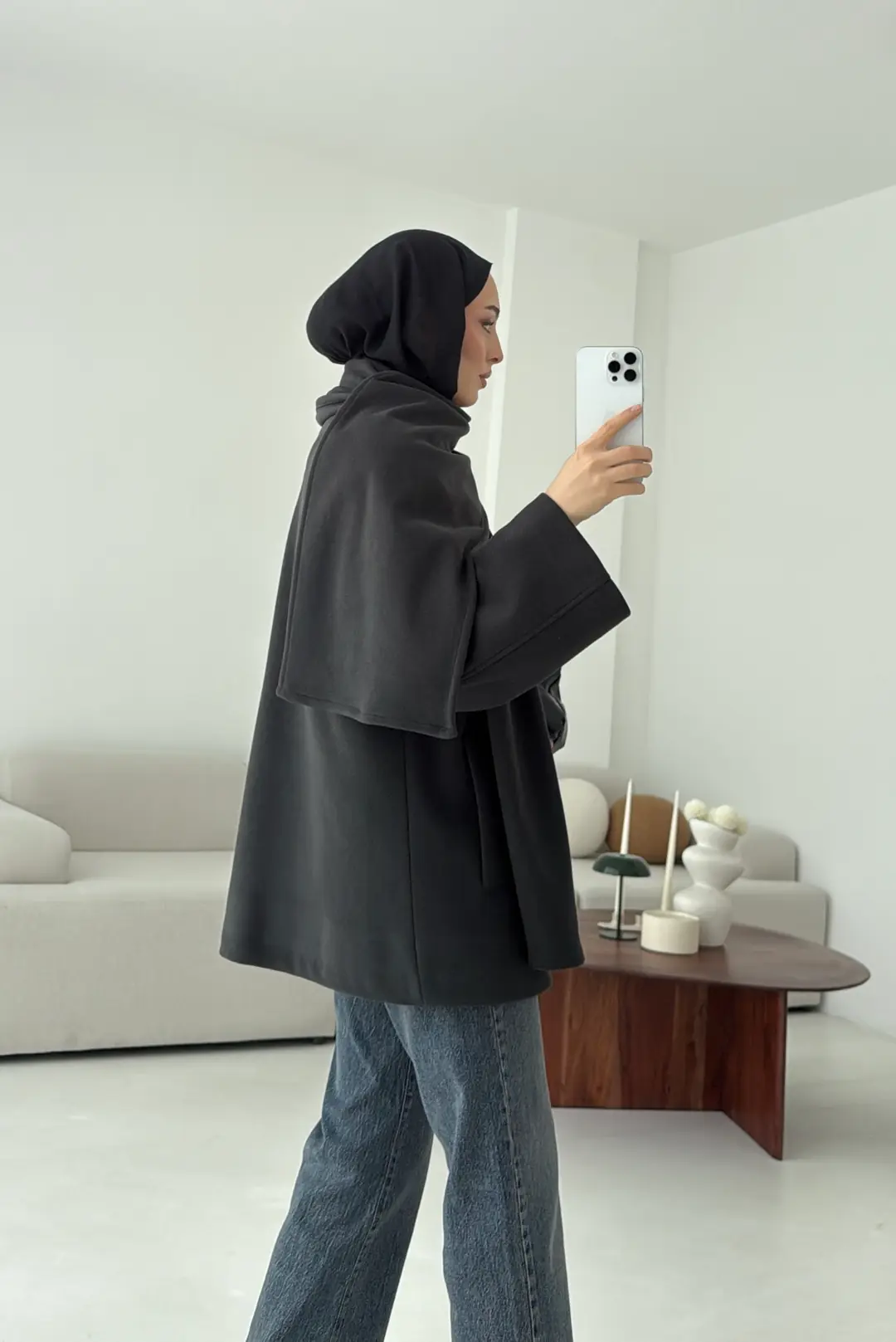 Hakim Yaka Atkılı Ceket/Kaban Koyu Gri - Görsel 3