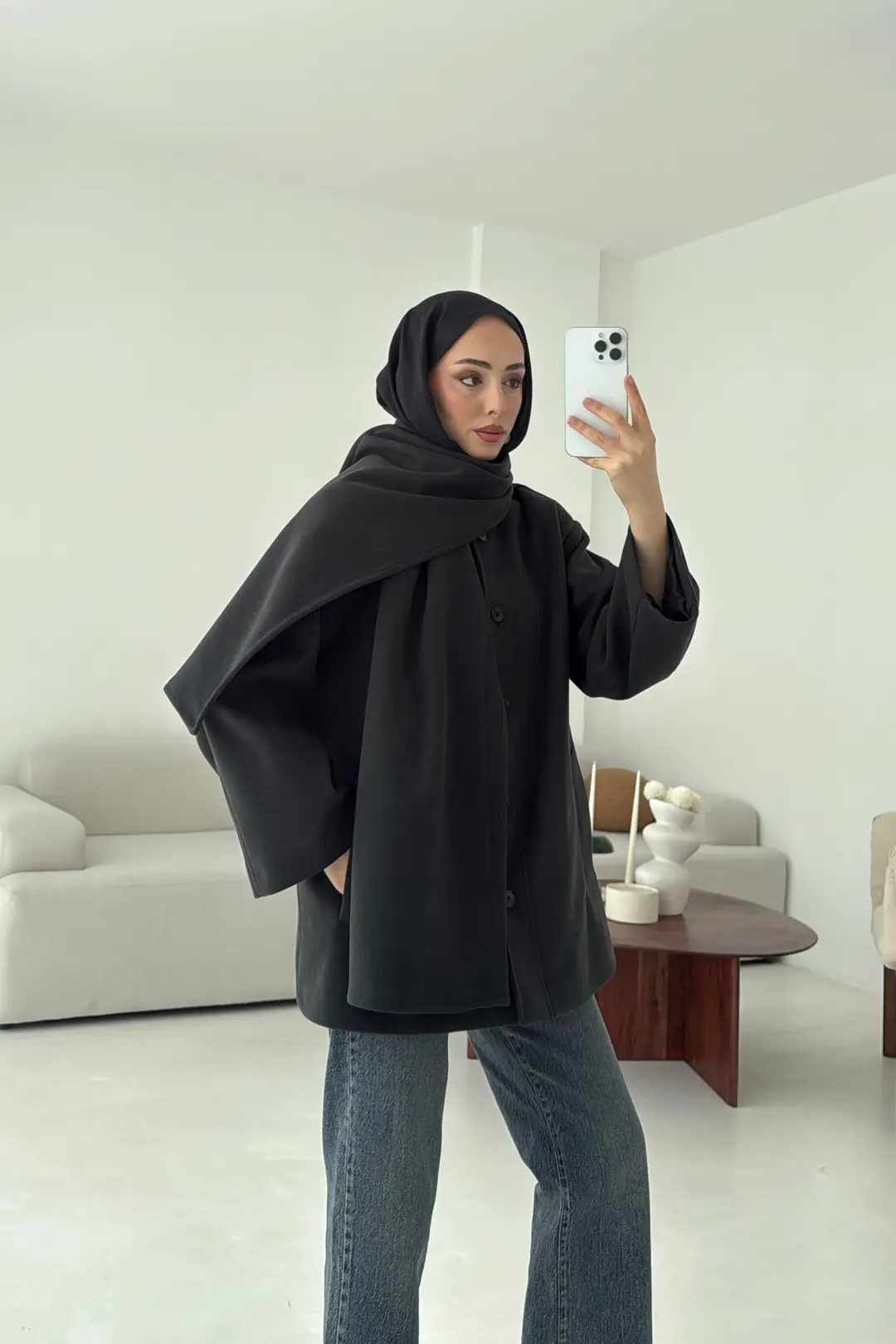 Hakim Yaka Atkılı Ceket/Kaban Koyu Gri - Görsel 4