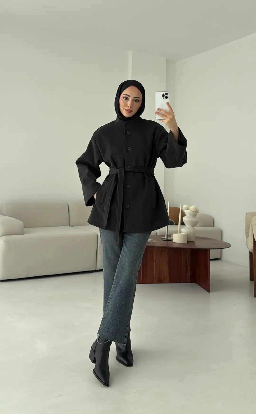 Hakim Yaka Atkılı Ceket/Kaban Koyu Gri - Görsel 5