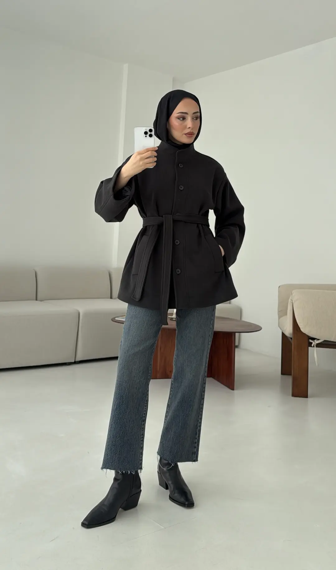 Hakim Yaka Atkılı Ceket/Kaban Koyu Gri - Görsel 6