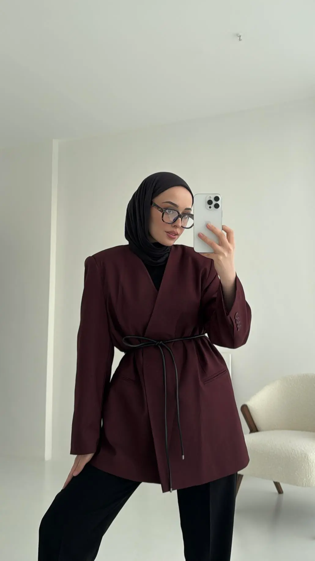 Hakim Yaka Blazer Ceket Bordo - Görsel 3