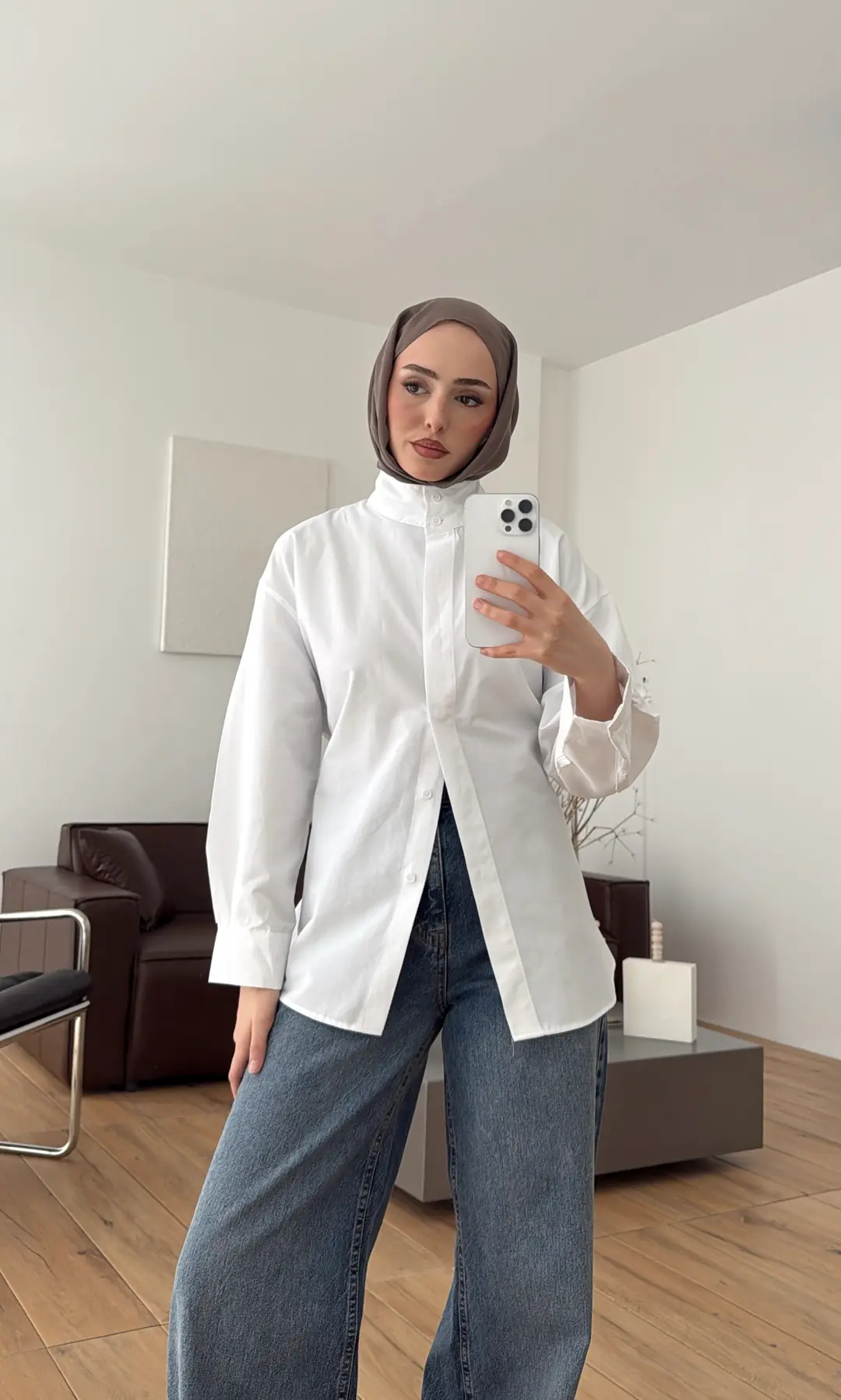 Hakim Yaka Gömlek Beyaz - Görsel 5