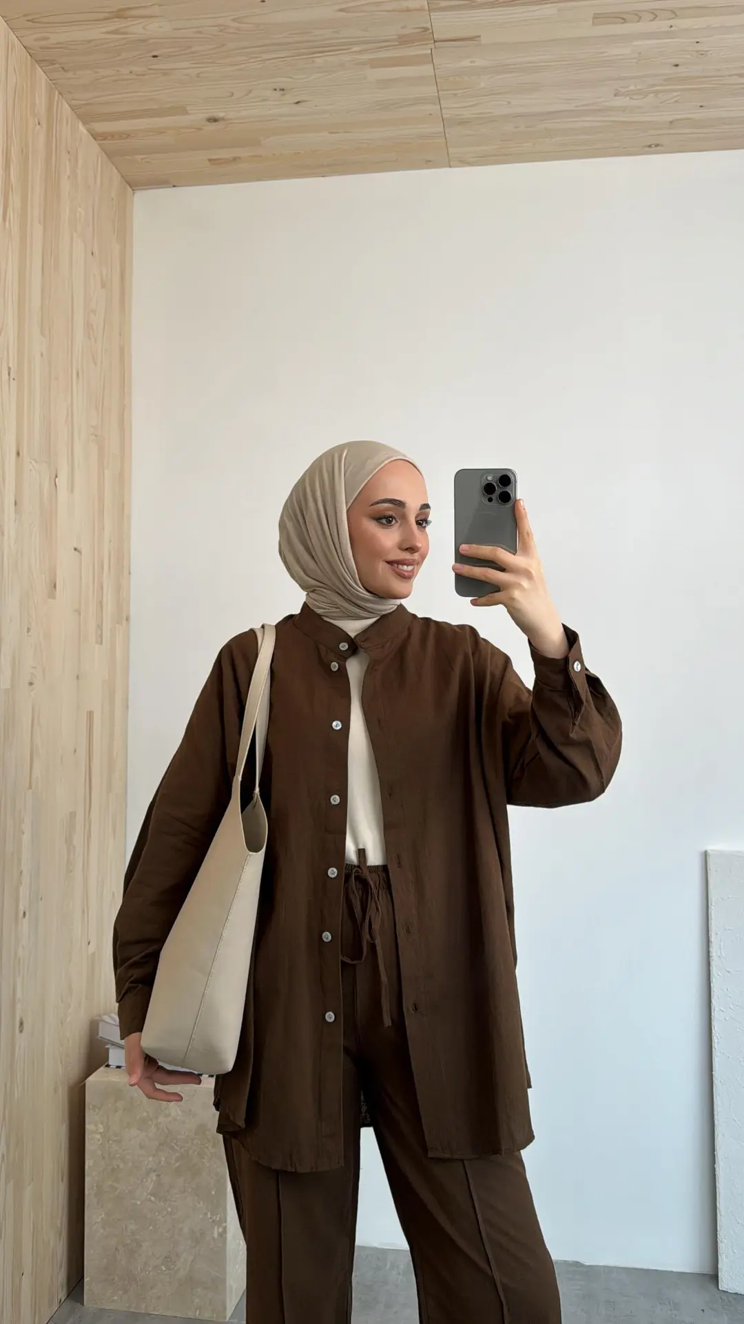 Hakim Yaka Keten Takım Kahve