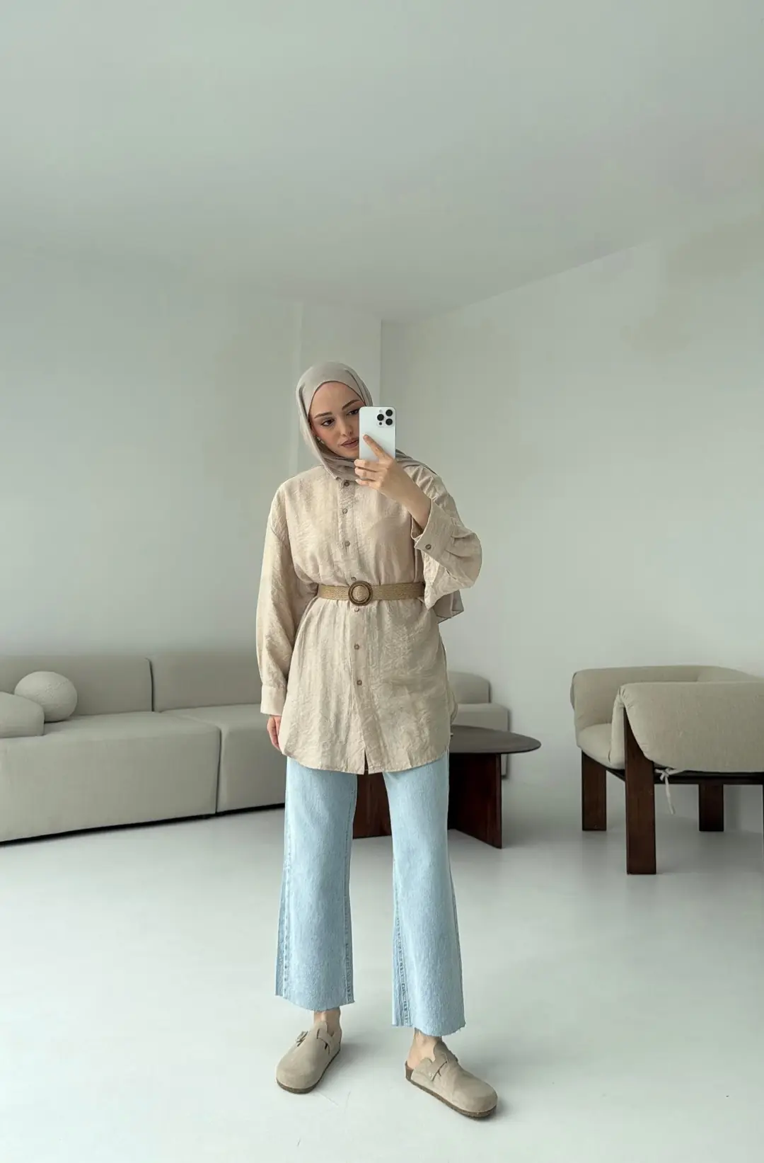 Hasır Kemerli Gömlek Taş