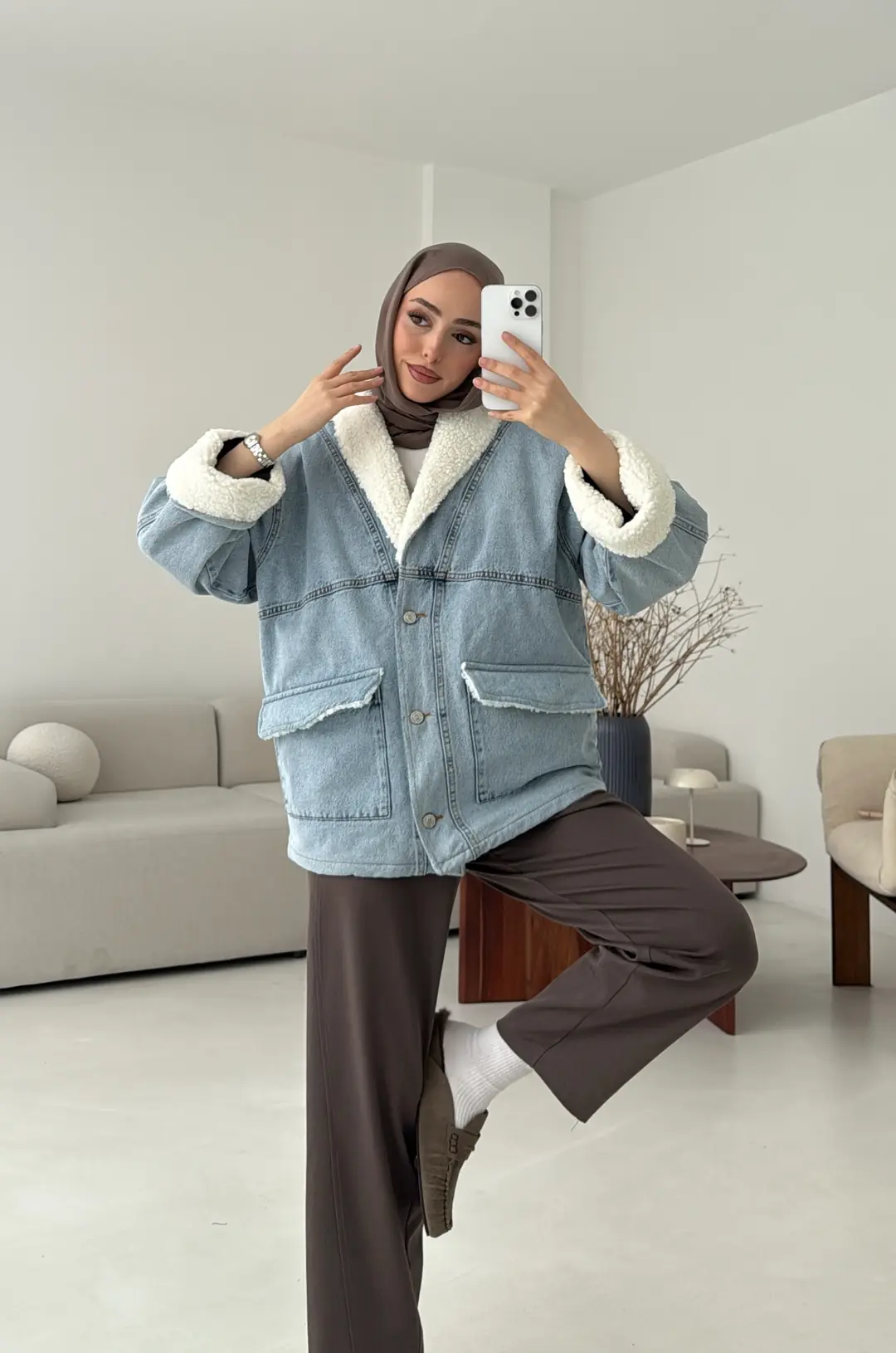 İçi Kürk Detay Denim Ceket - Görsel 3