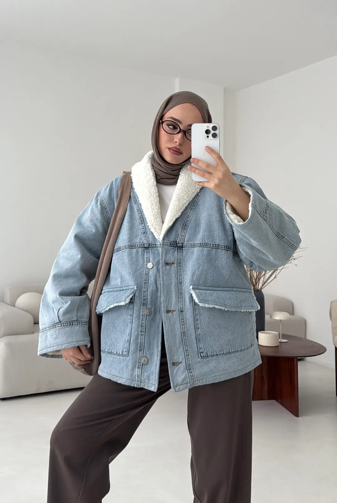 İçi Kürk Detay Denim Ceket - Görsel 6