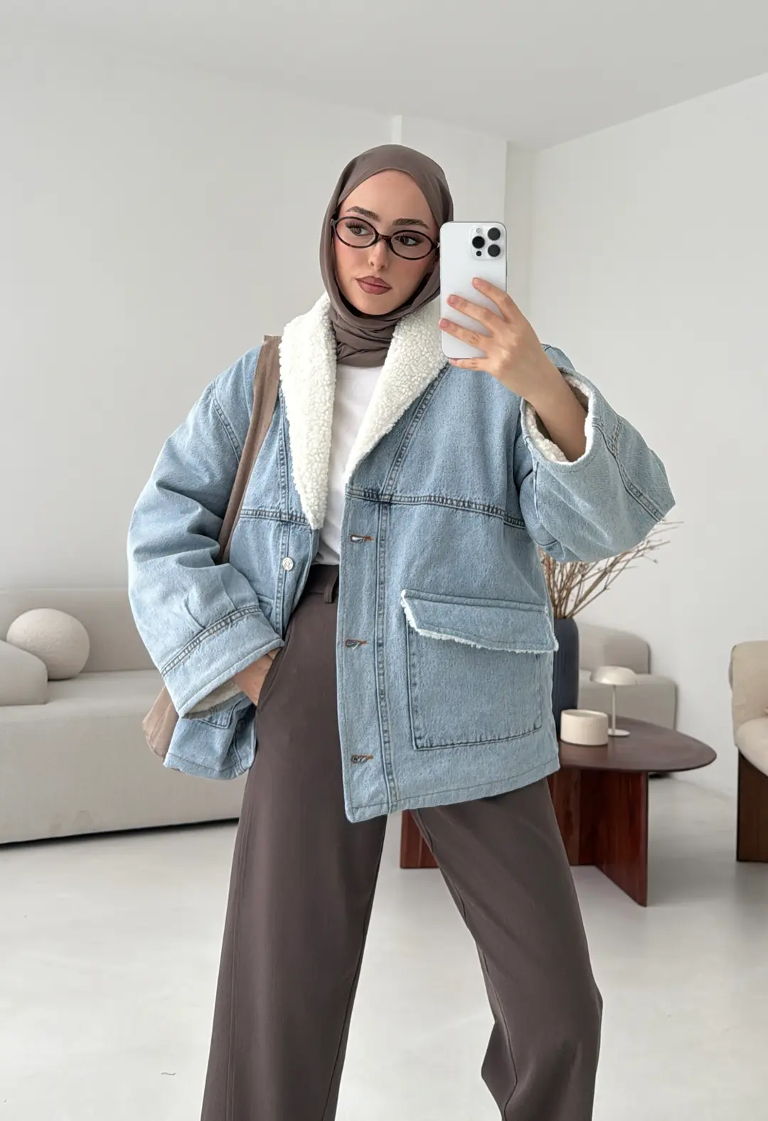 İçi Kürk Detay Denim Ceket - Görsel 8