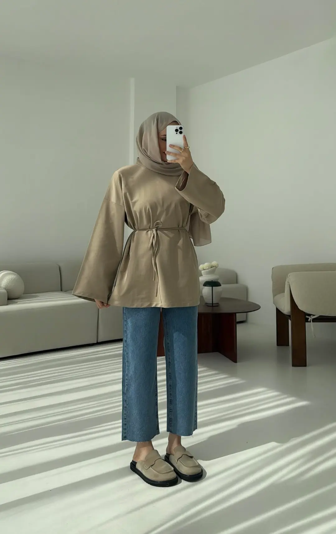 İki iplik Baglamalı Bluz Bej - Görsel 6