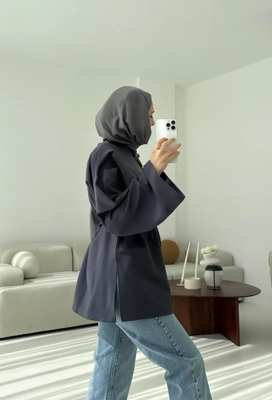 İki iplik Baglamalı Bluz Koyu  Gri