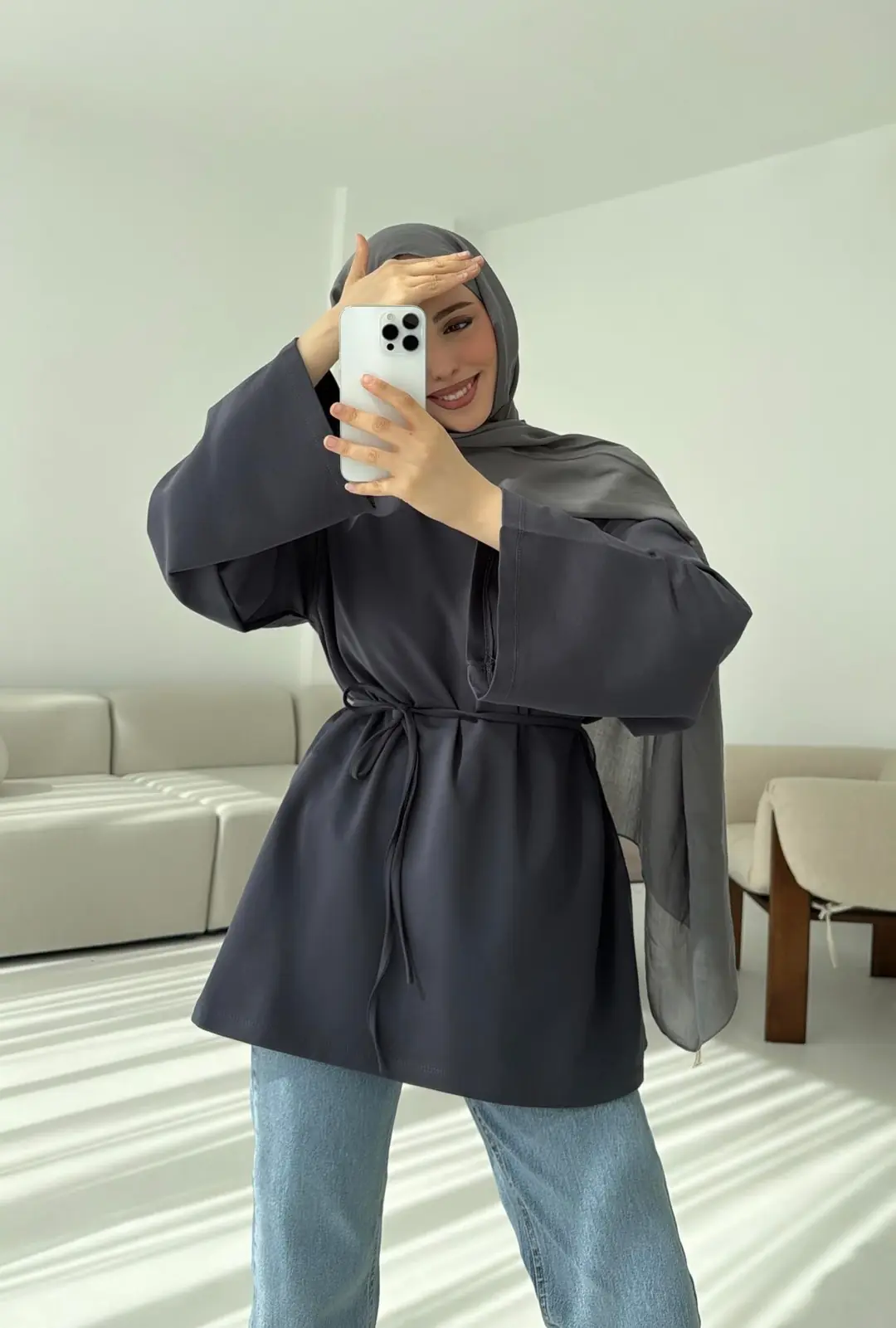 İki iplik Baglamalı Bluz Koyu  Gri - Görsel 8