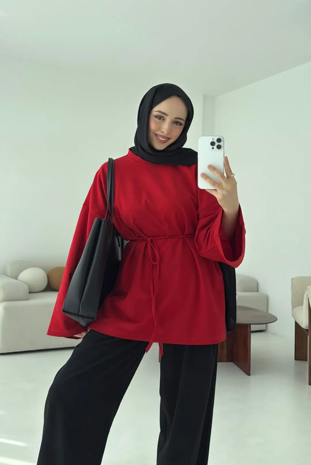 İki iplik Baglamalı Bluz Koyu Kırmızı