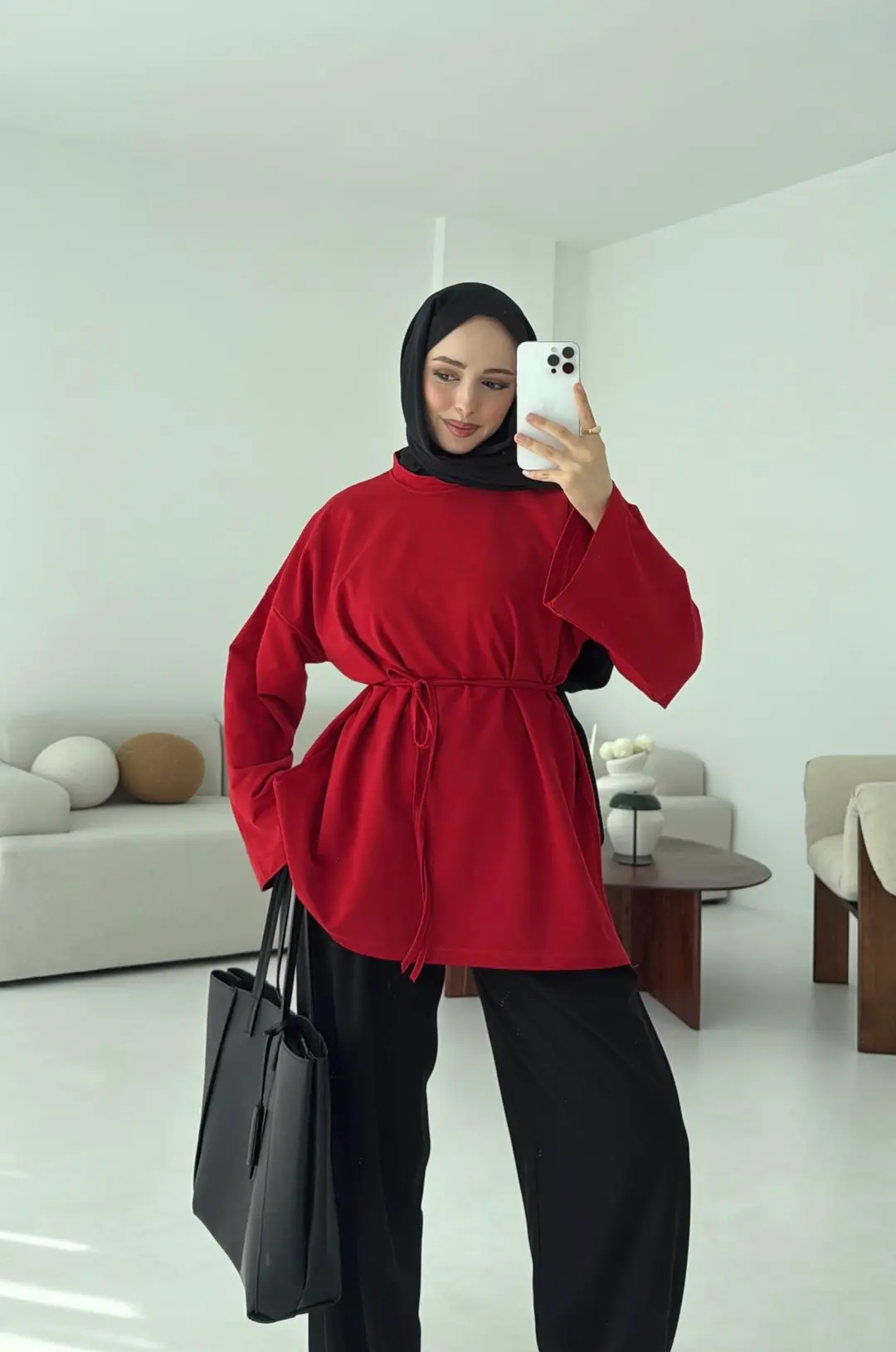 İki iplik Baglamalı Bluz Koyu Kırmızı - Görsel 4