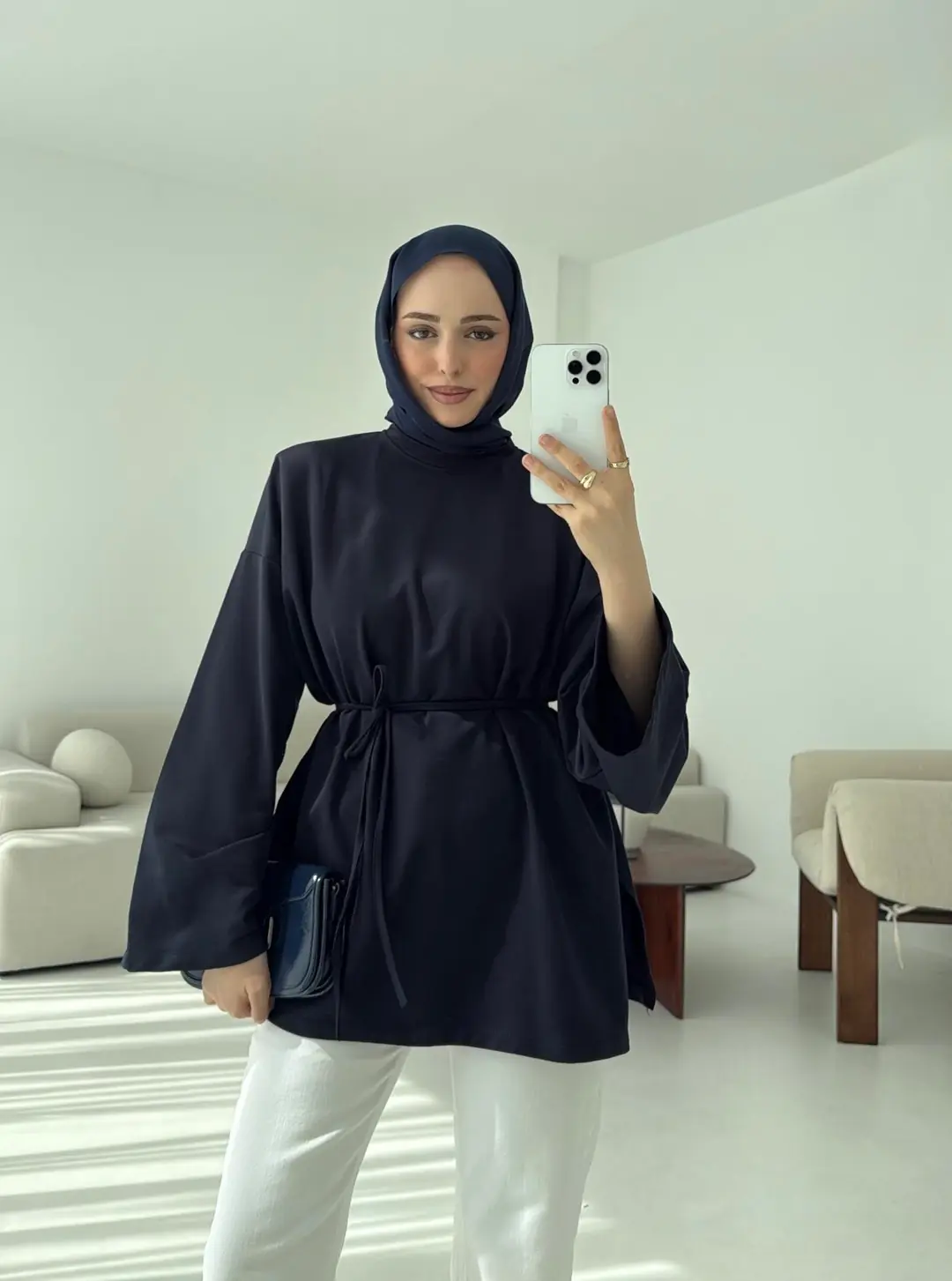 İki iplik Baglamalı Bluz Lacivert