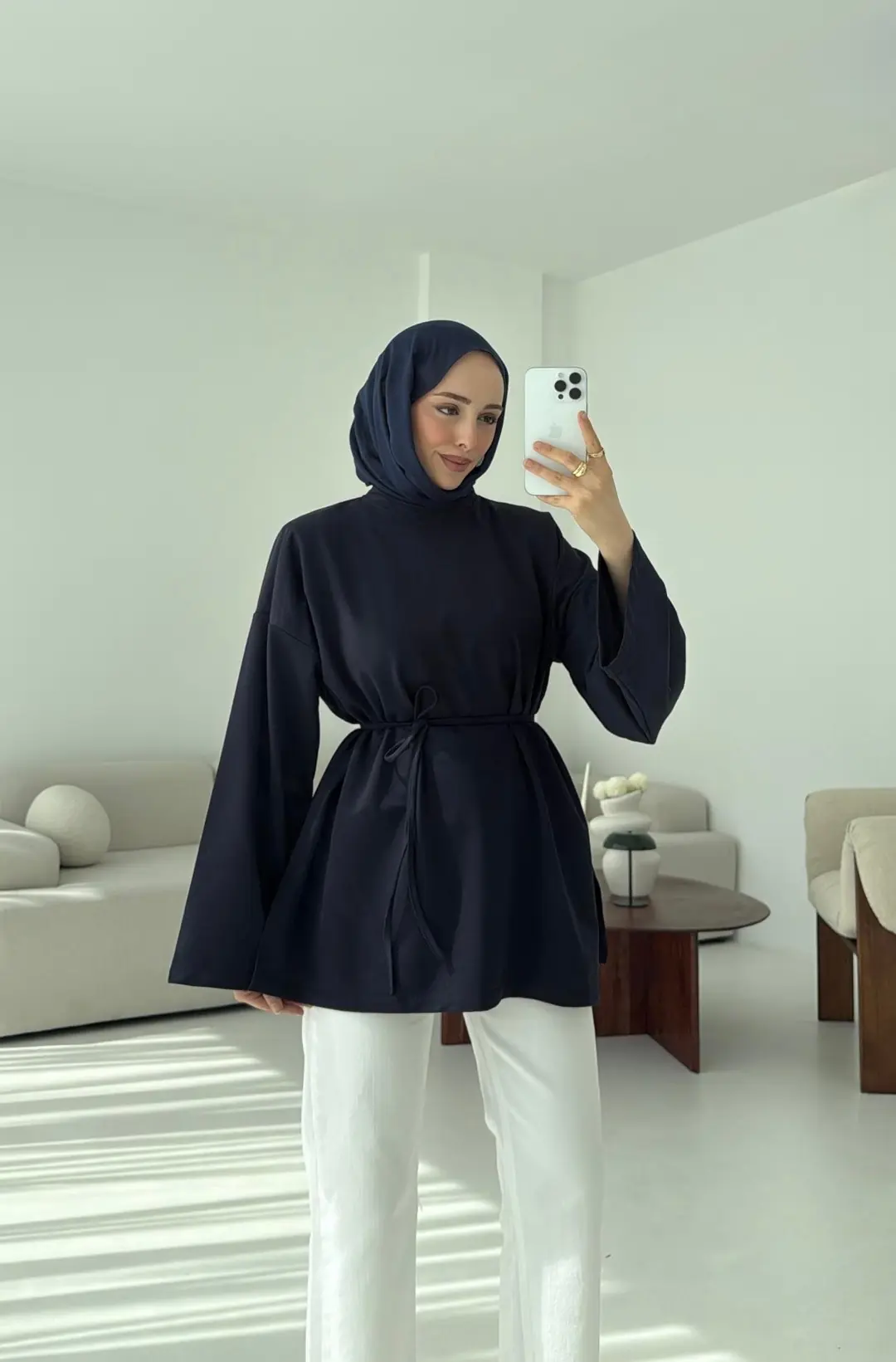 İki iplik Baglamalı Bluz Lacivert - Görsel 4