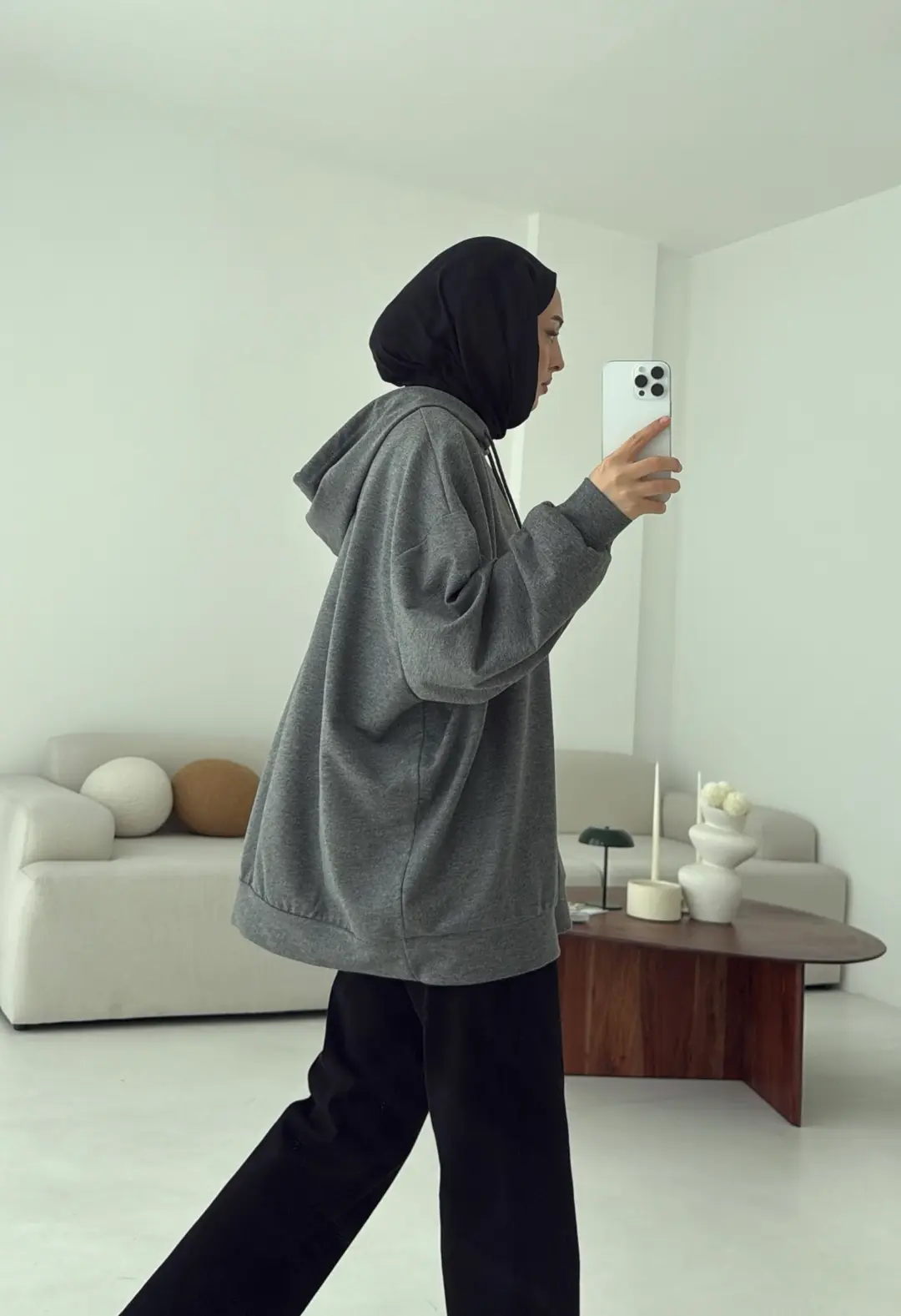 İki İplik Kapşonlu Sweat Antrasit - Görsel 2