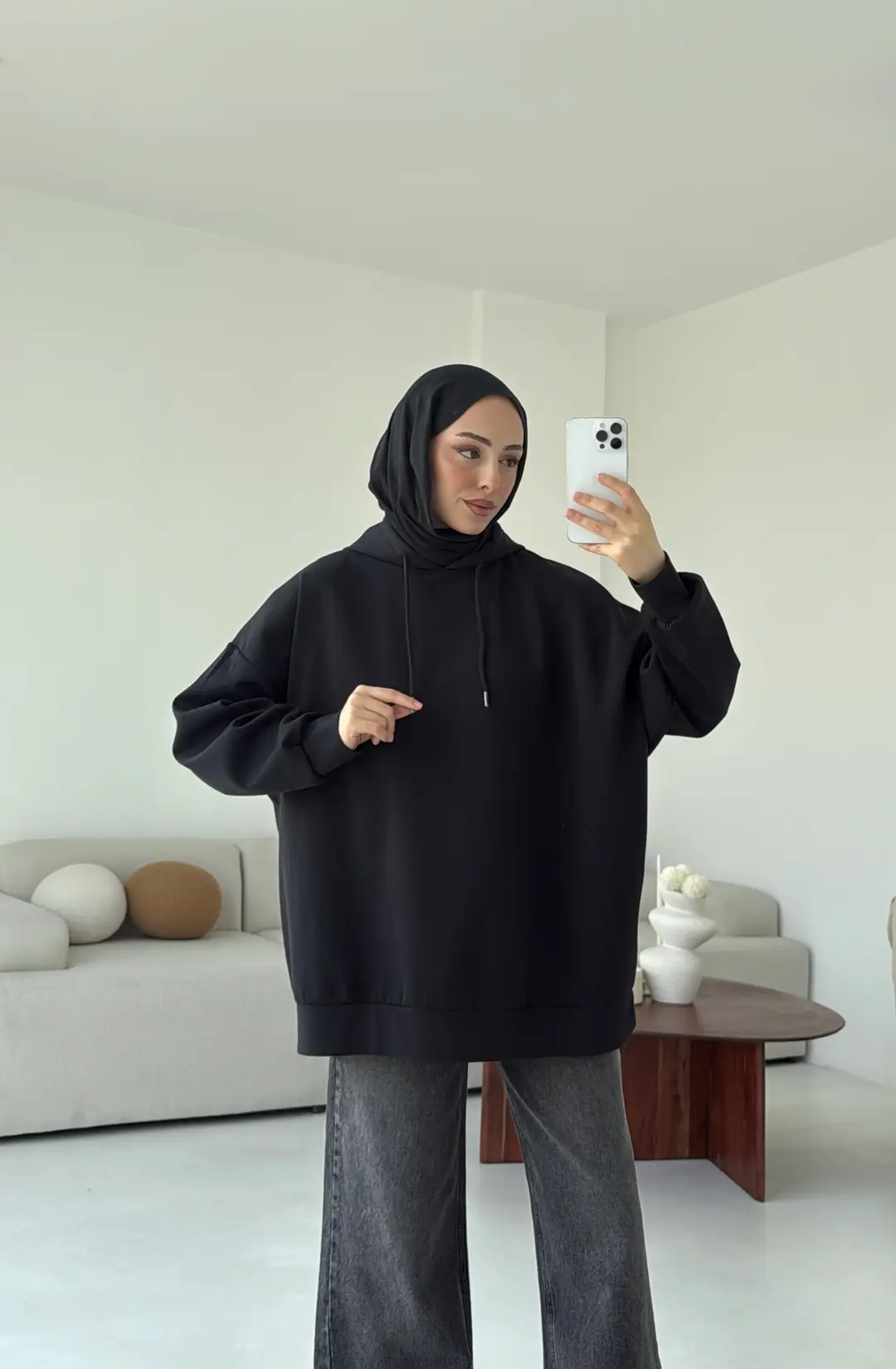 İki İplik Kapşonlu Sweat Siyah - Görsel 4