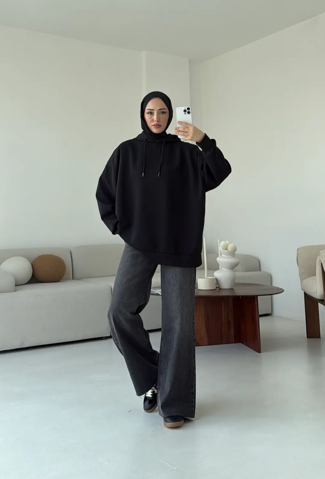 İki İplik Kapşonlu Sweat Siyah - Görsel 5