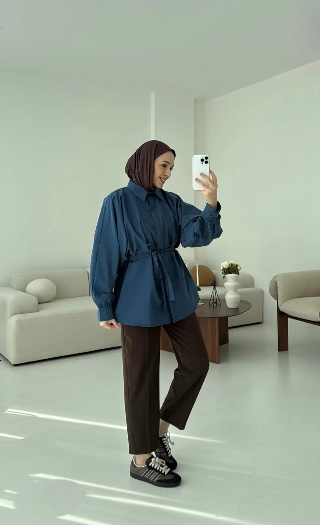 İndigo Balon Kol Bağlamalı Gömlek - Görsel 2