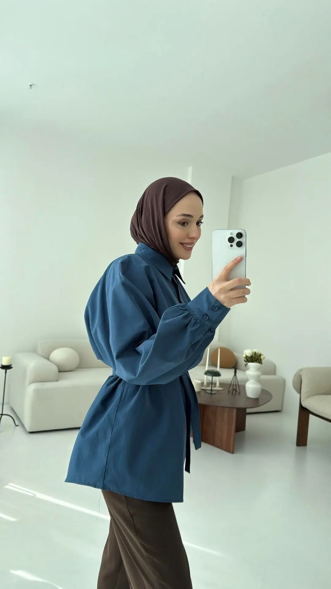 İndigo Balon Kol Bağlamalı Gömlek - Görsel 8