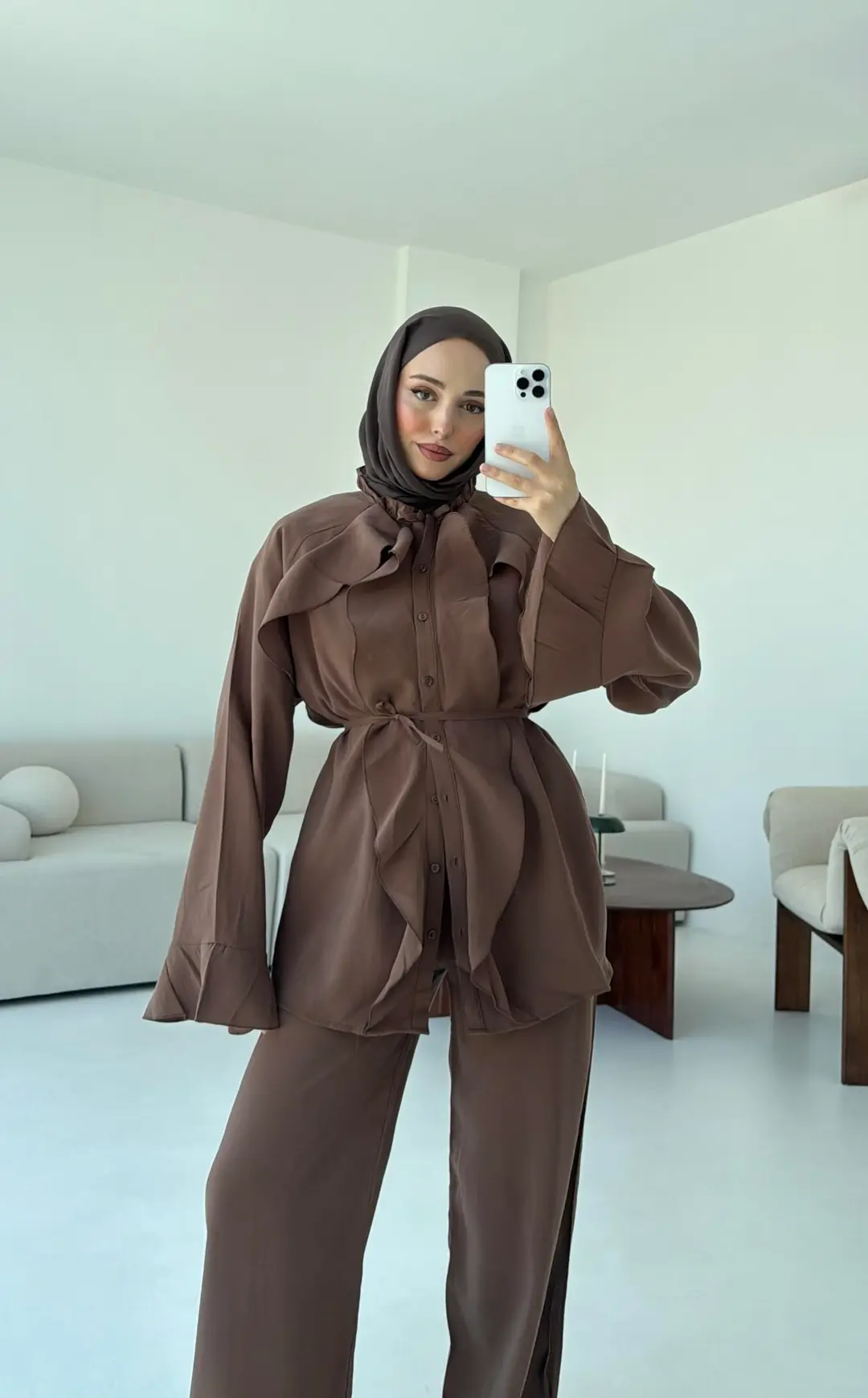 İspanyol Tencel Takım Kahve - Görsel 5