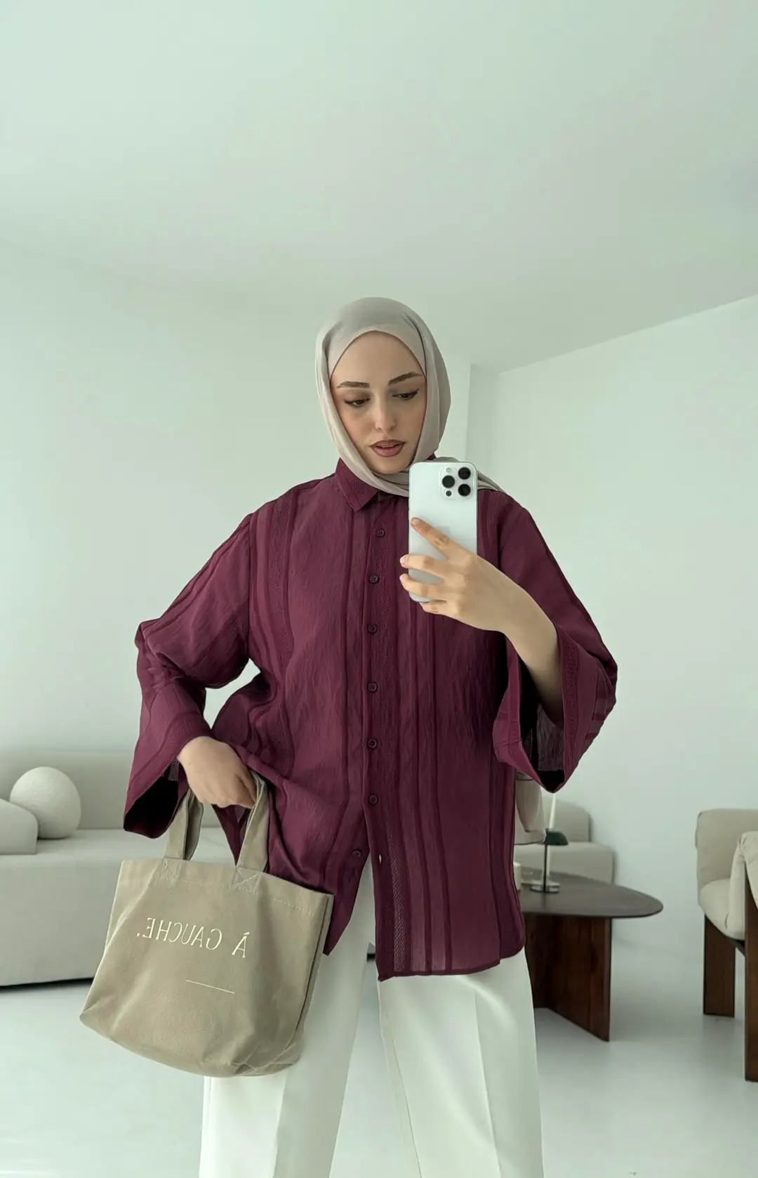 Jakarlı Gömlek Bordo - Görsel 2