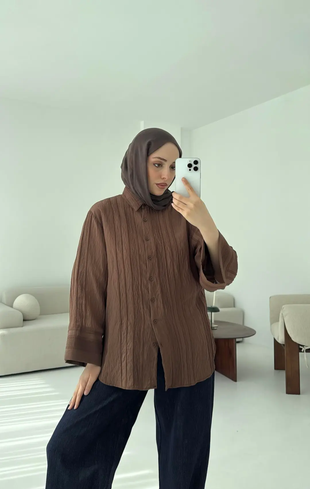 Jakarlı Gömlek Kahve