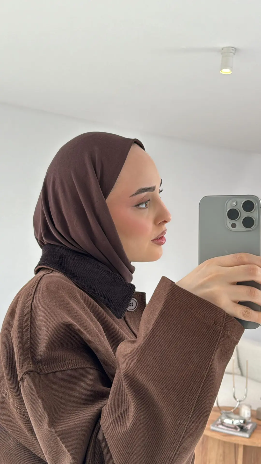 Kadife Yaka Cep Detaylı Ceket Kahve - Görsel 4