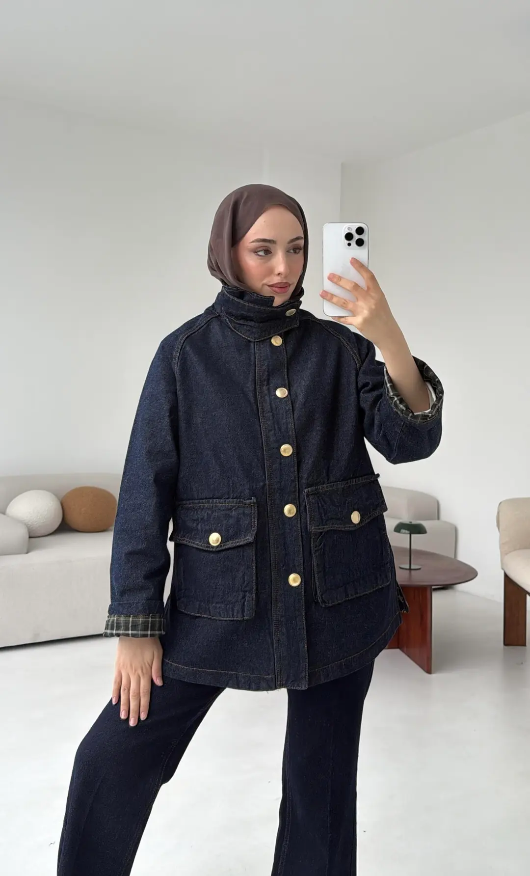 Kadife Yaka Premium Denim Ceket - Görsel 4