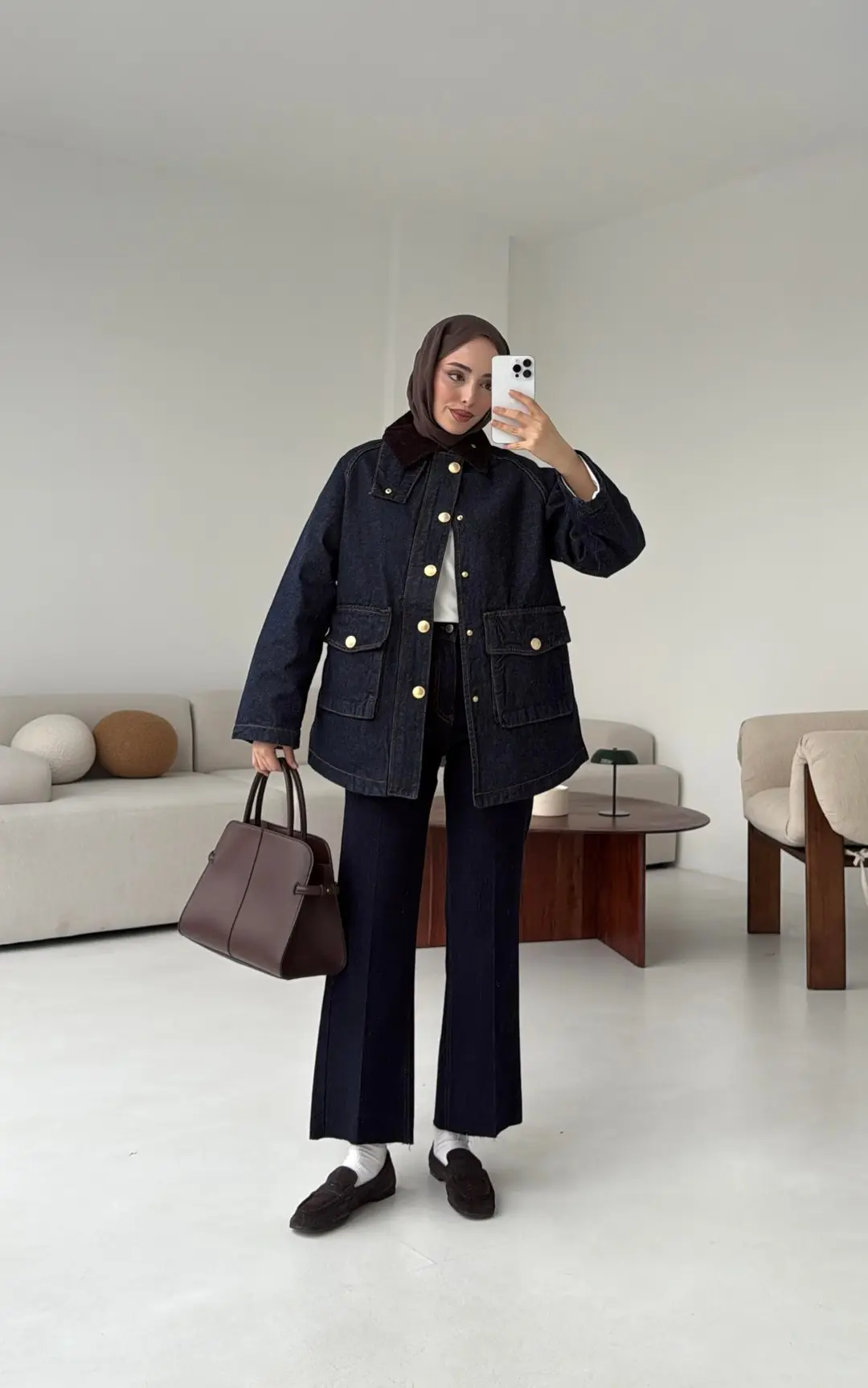 Kadife Yaka Premium Denim Ceket - Görsel 7