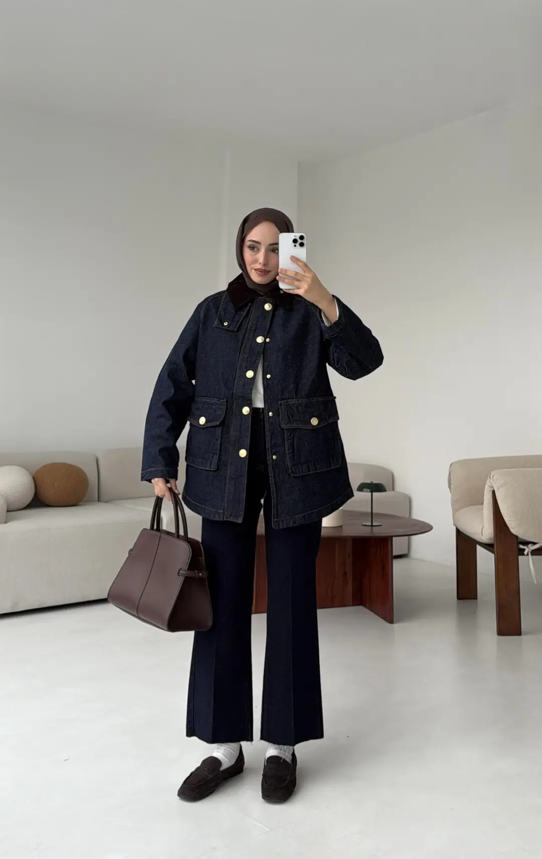 Kadife Yaka Premium Denim Ceket - Görsel 9